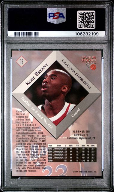 1996 Score Board Basketball Rookies Kobe Bryant #15 (Basketball Rookies) Mint 9 back
