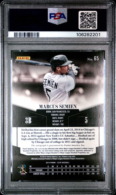 2014 Donruss Elite Turn Of The Century Autograph Marcus Semien #65 (Turn/Century Autograph) Mint 9 back