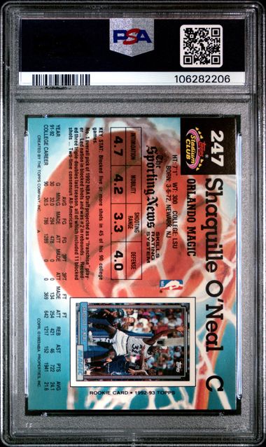 1992 Stadium Club Shaquille O'neal #247 Nm-Mt 8 back