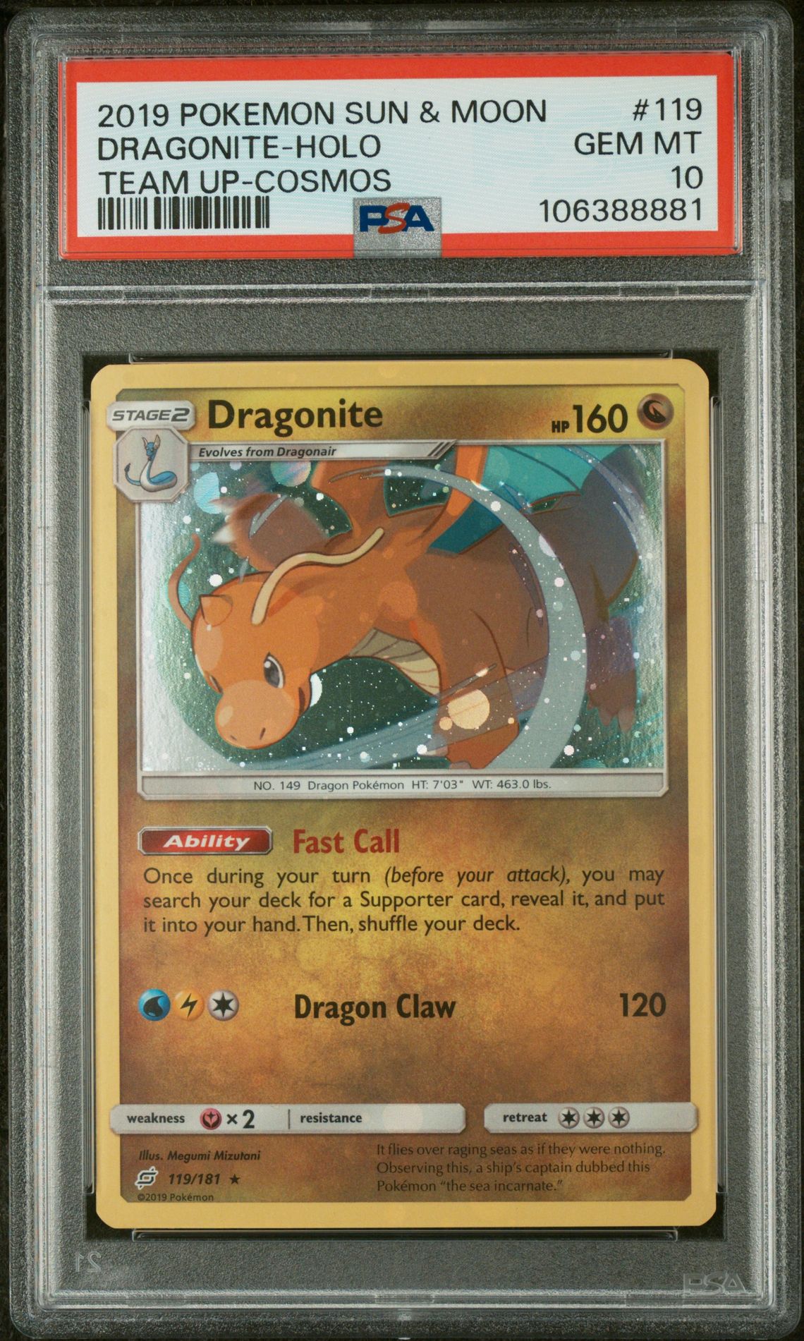 2019 Pokemon POKEMON SUN & MOON TEAM UP TEAM UP-COSMOS #119 Dragonite-Holo front