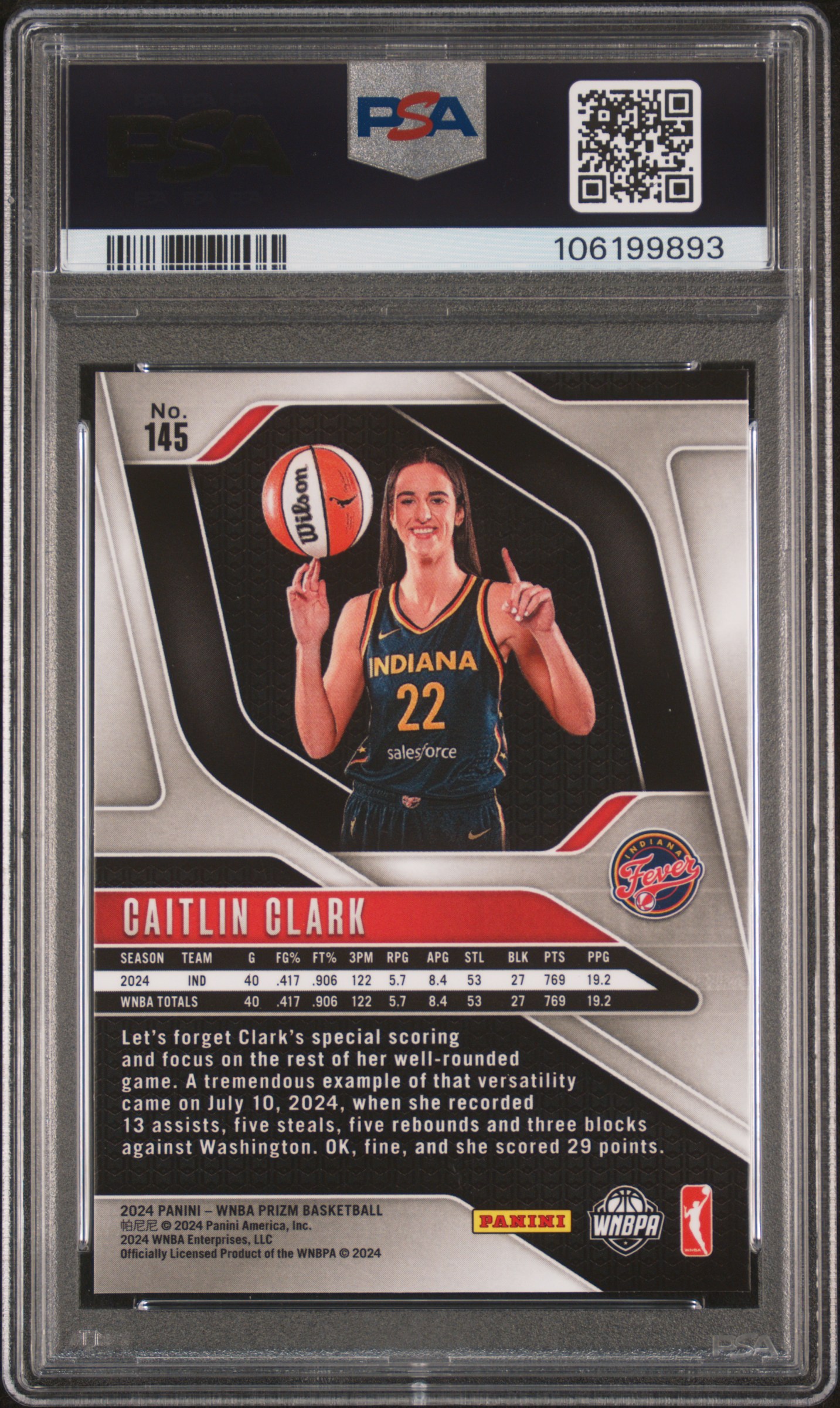 2024 Panini Prizm Wnba Caitlin Clark #145 Nm-Mt 8 back