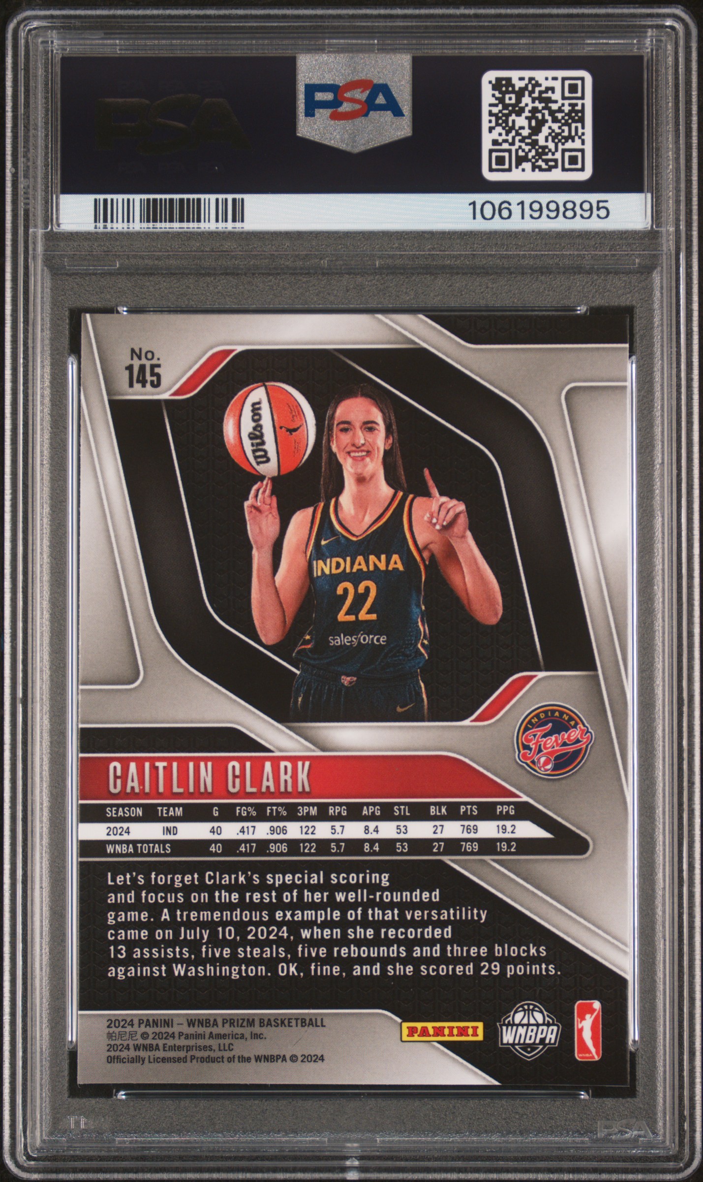 2024 Panini Prizm Wnba Caitlin Clark #145 Nm-Mt 8 back
