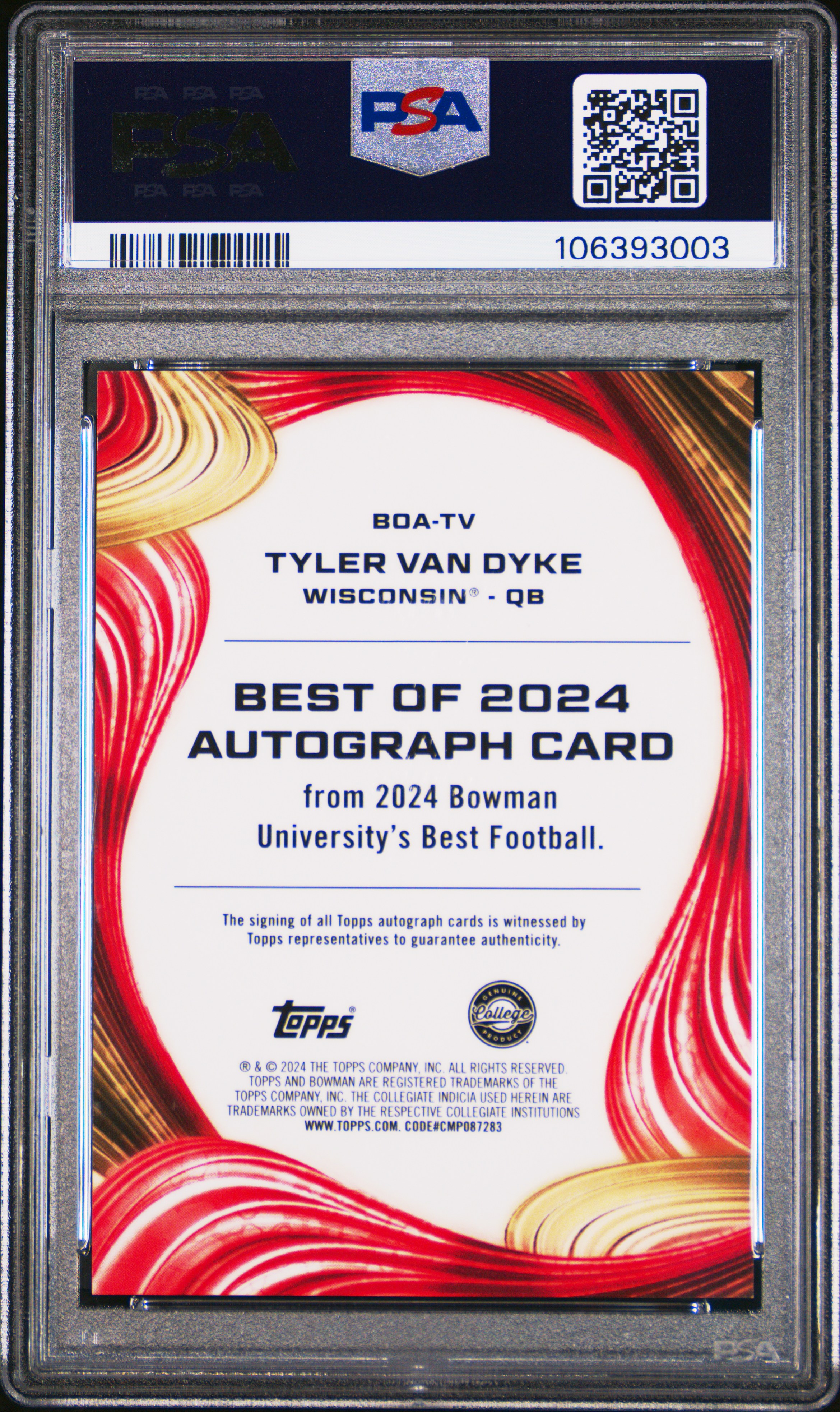 2024 Bowman Best University Best Of 2024 Autographs Tyler Van Dyke #Tv (Best Of 2024 Au-Green Mini Dia) Gem Mt 10 front