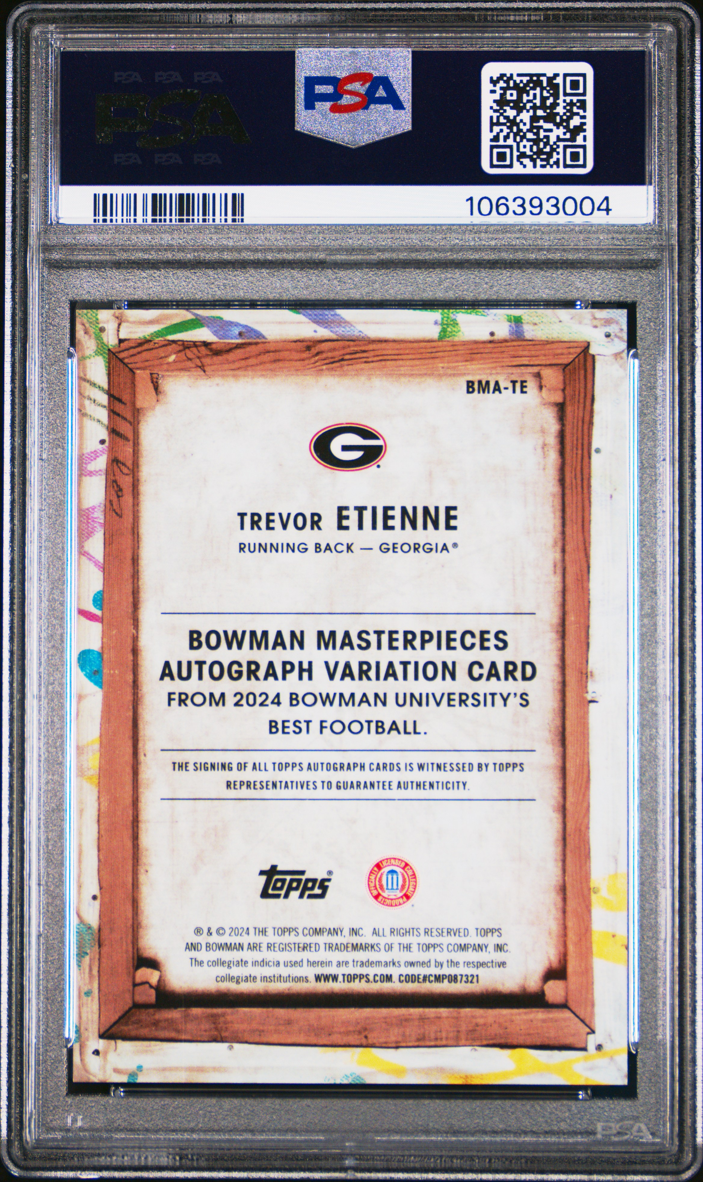 2024 Bowman Best University Bowman Masterpieces Autographs Trevor Etienne #Te (Masterpieces Auto-Org Ref) Gem Mt 10 front