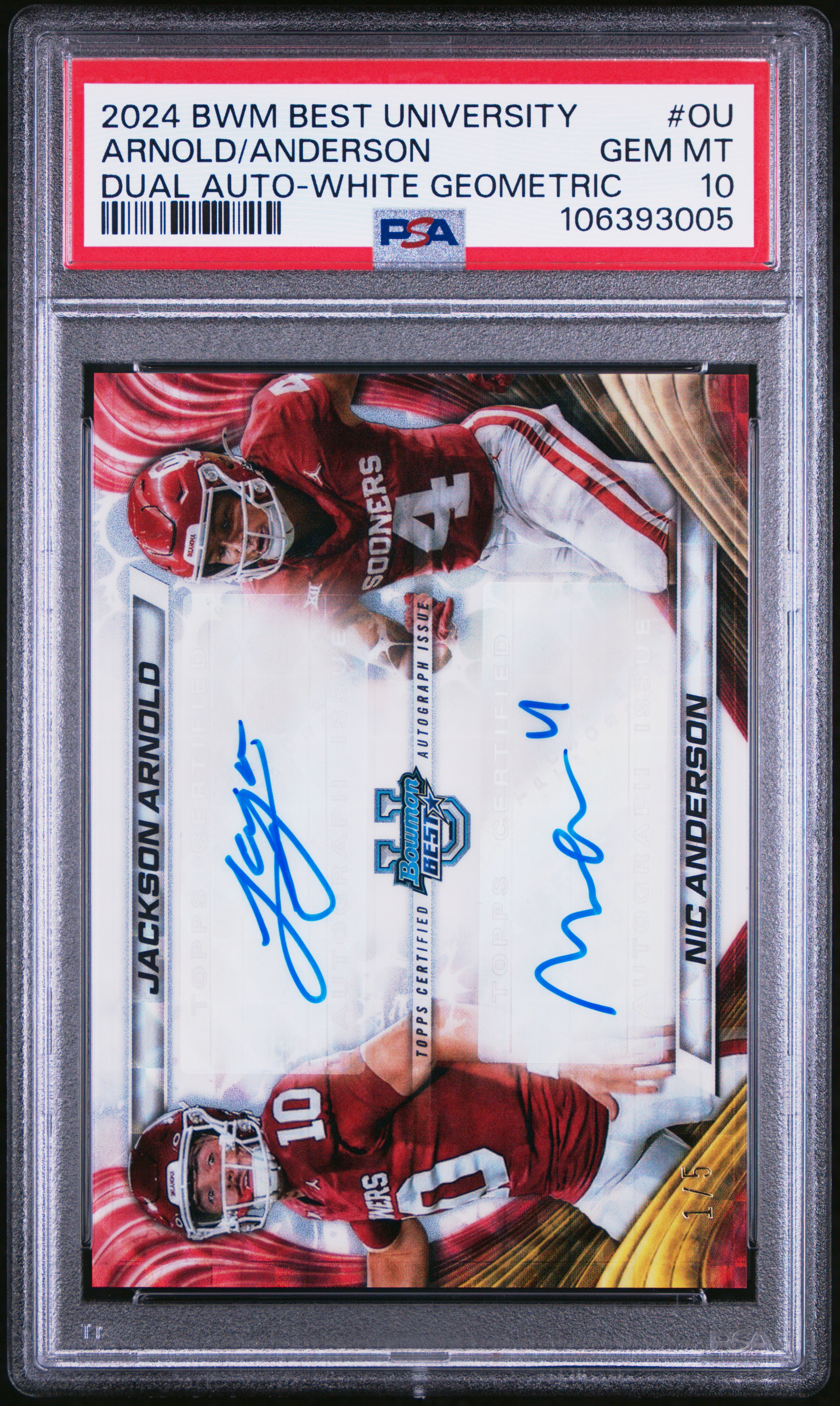 2024 Bowman Best University Dual Autographs Arnold / Anderson #Ou (Dual Auto-White Geometric) Gem Mt 10 back