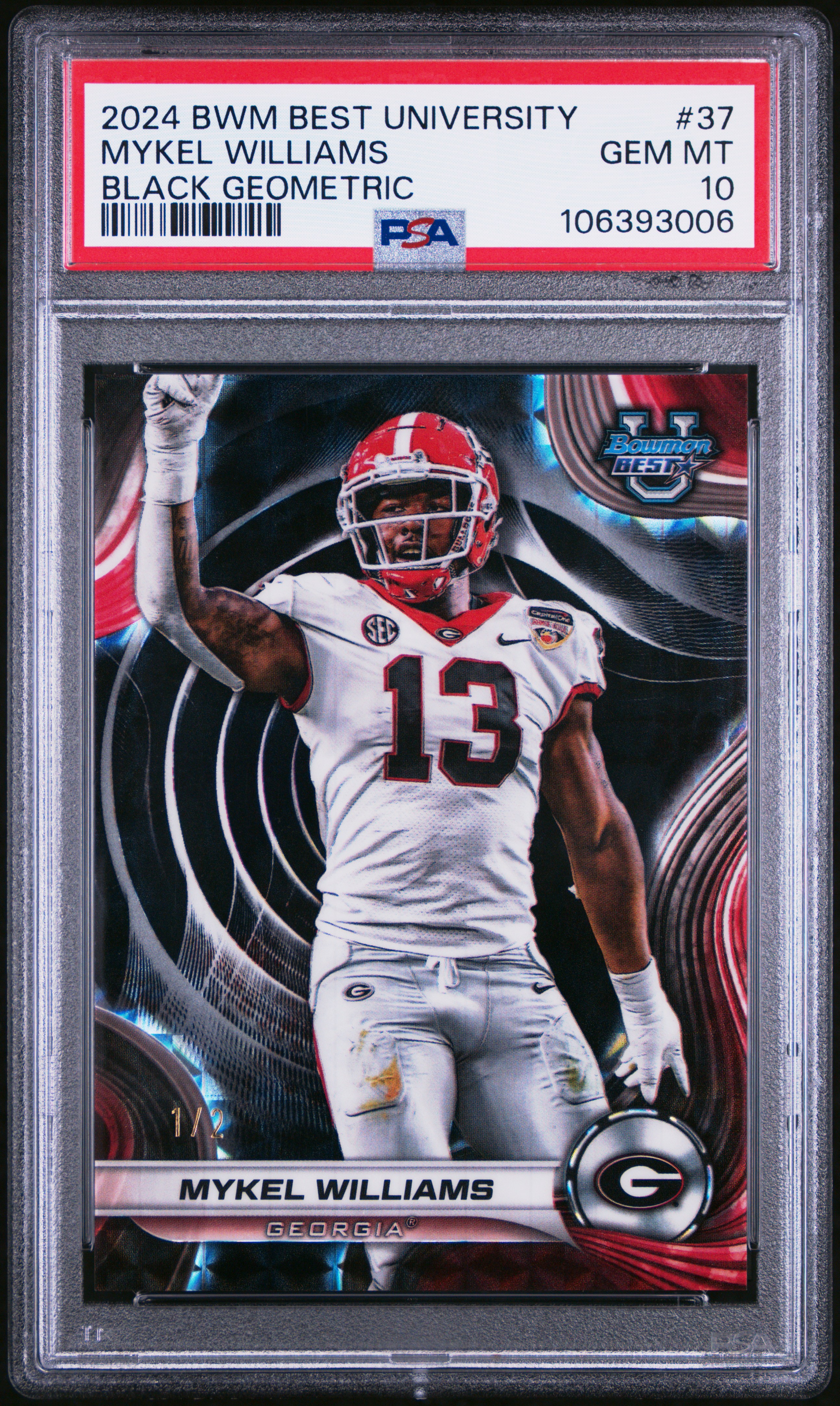 2024 Bowman Best University Mykel Williams #37 (Black Geometric) Gem Mt 10 back