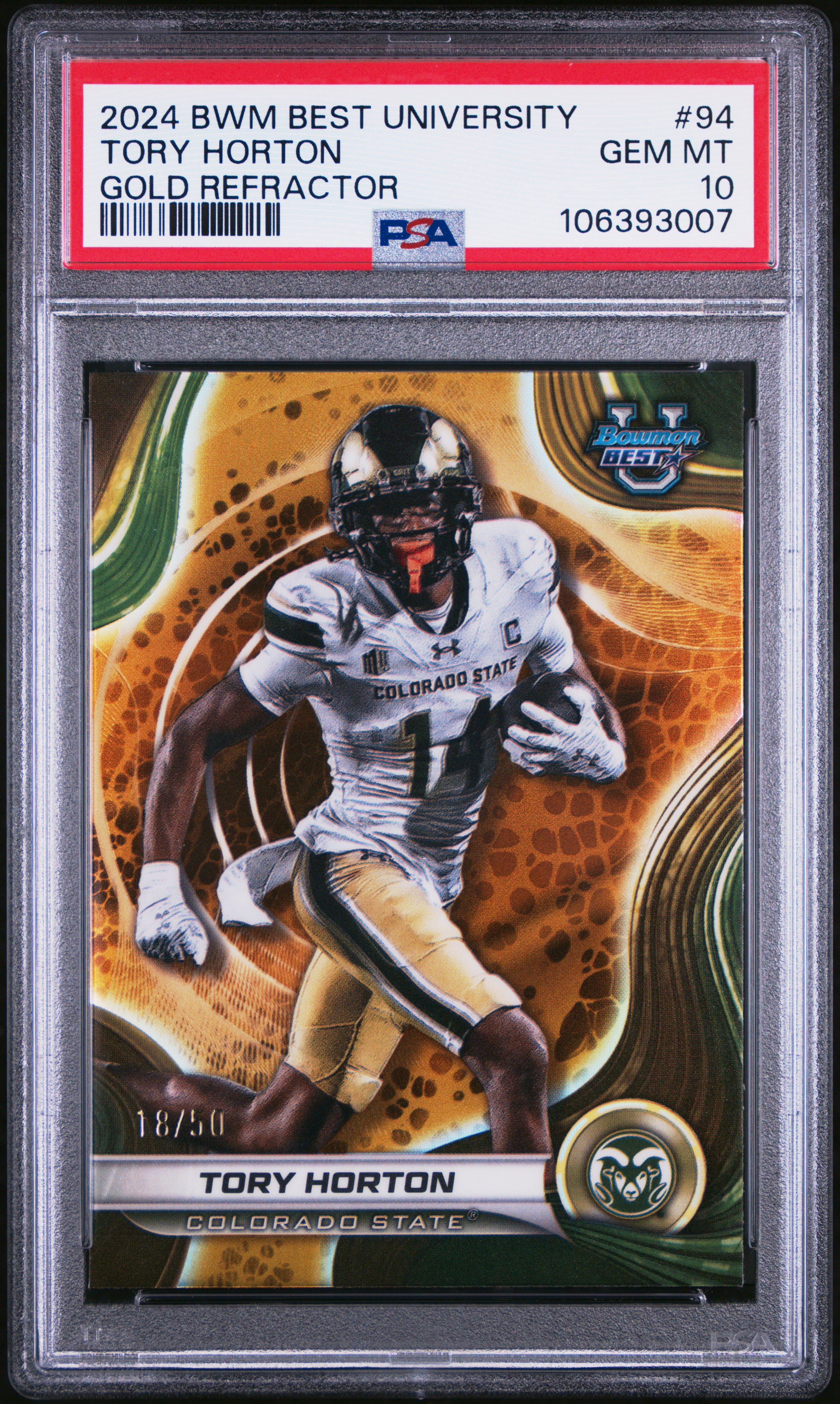 2024 Bowman Best University Tory Horton #94 (Gold Refractor) Gem Mt 10 front