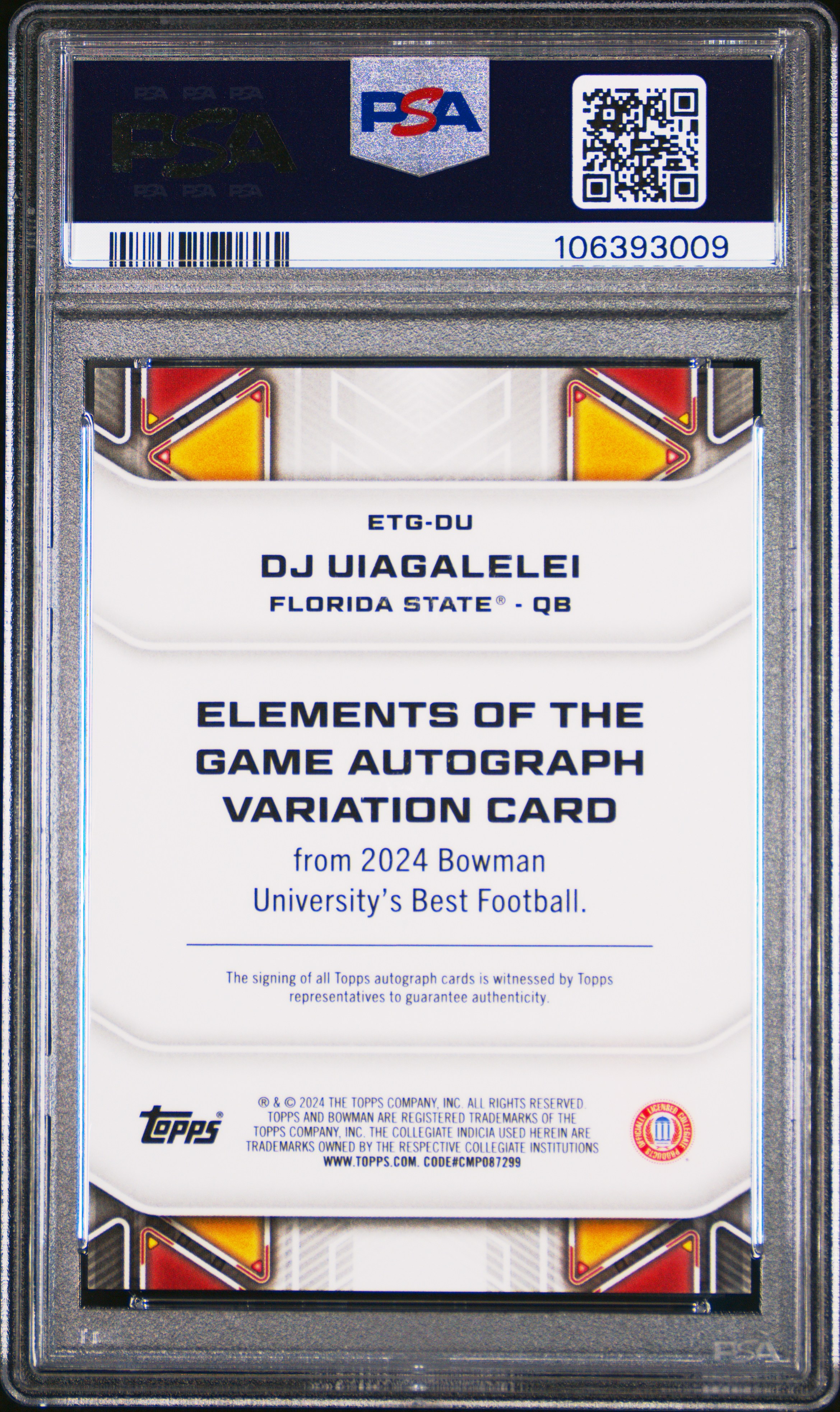 2024 Bowman Best University Elements Of The Game Autographs Dj Uiagalelei #Du (Eotg Auto-Red Geometric) Gem Mt 10 front