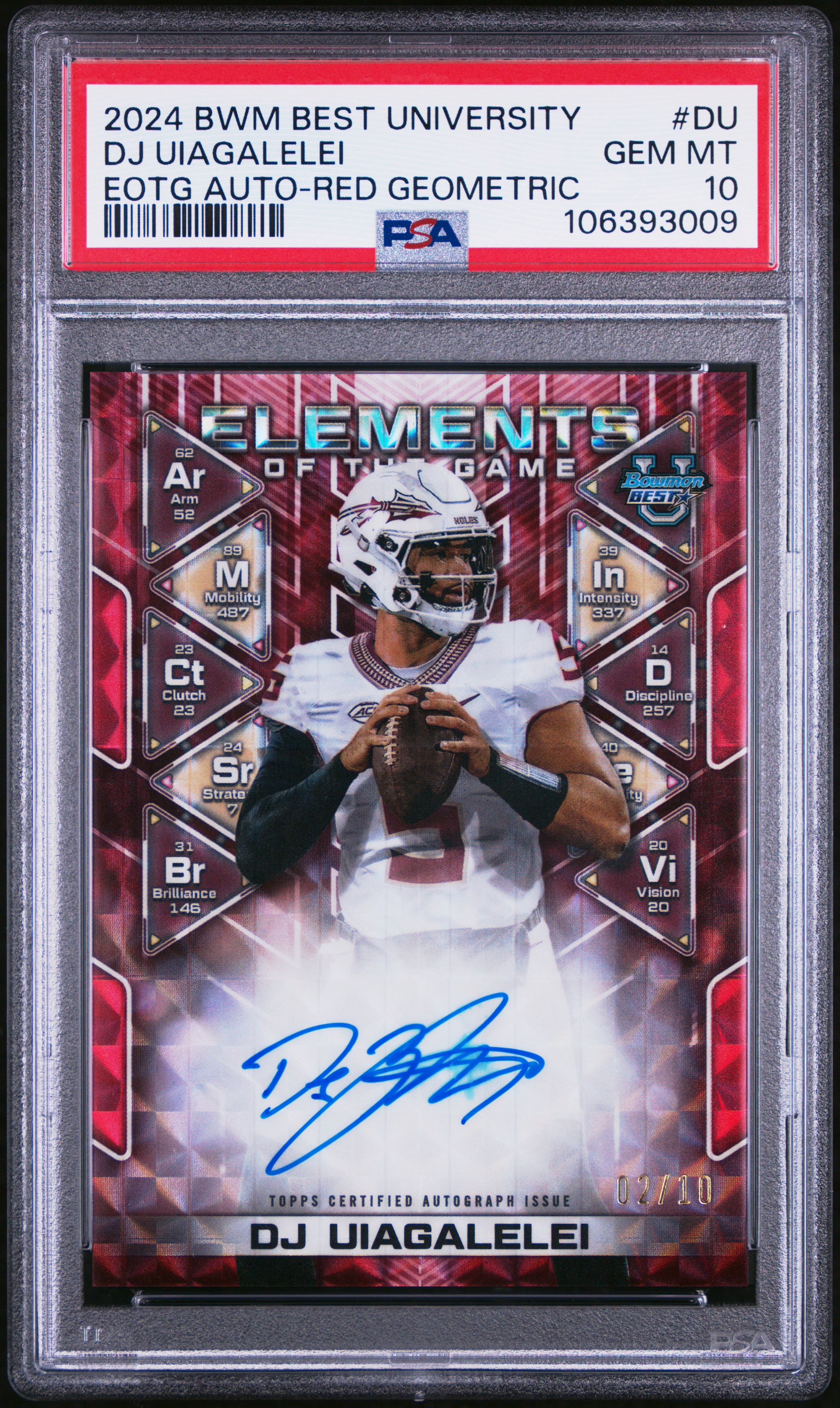 2024 Bowman Best University Elements Of The Game Autographs Dj Uiagalelei #Du (Eotg Auto-Red Geometric) Gem Mt 10 back