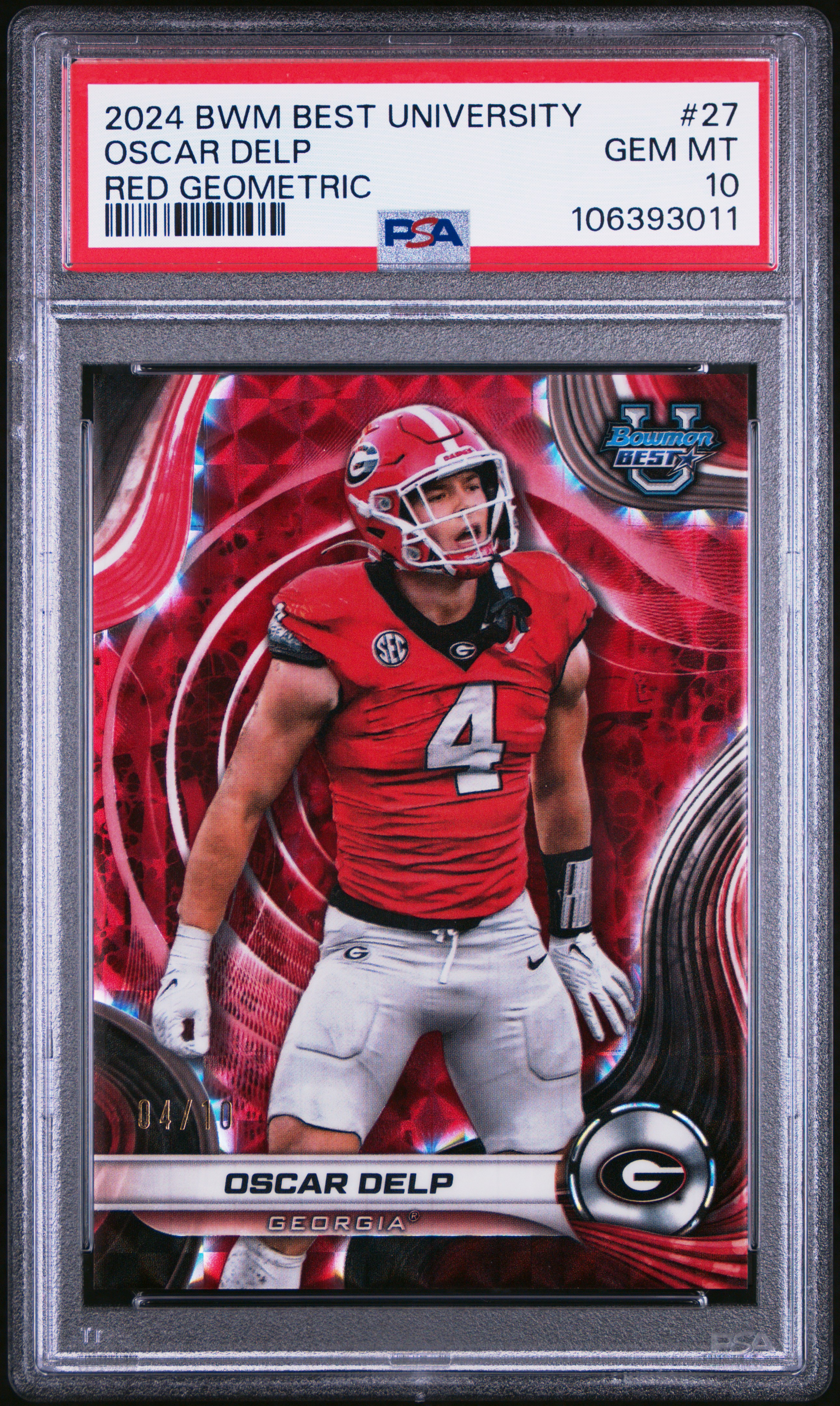 2024 Bowman Best University Oscar Delp #27 (Red Geometric) Gem Mt 10 back