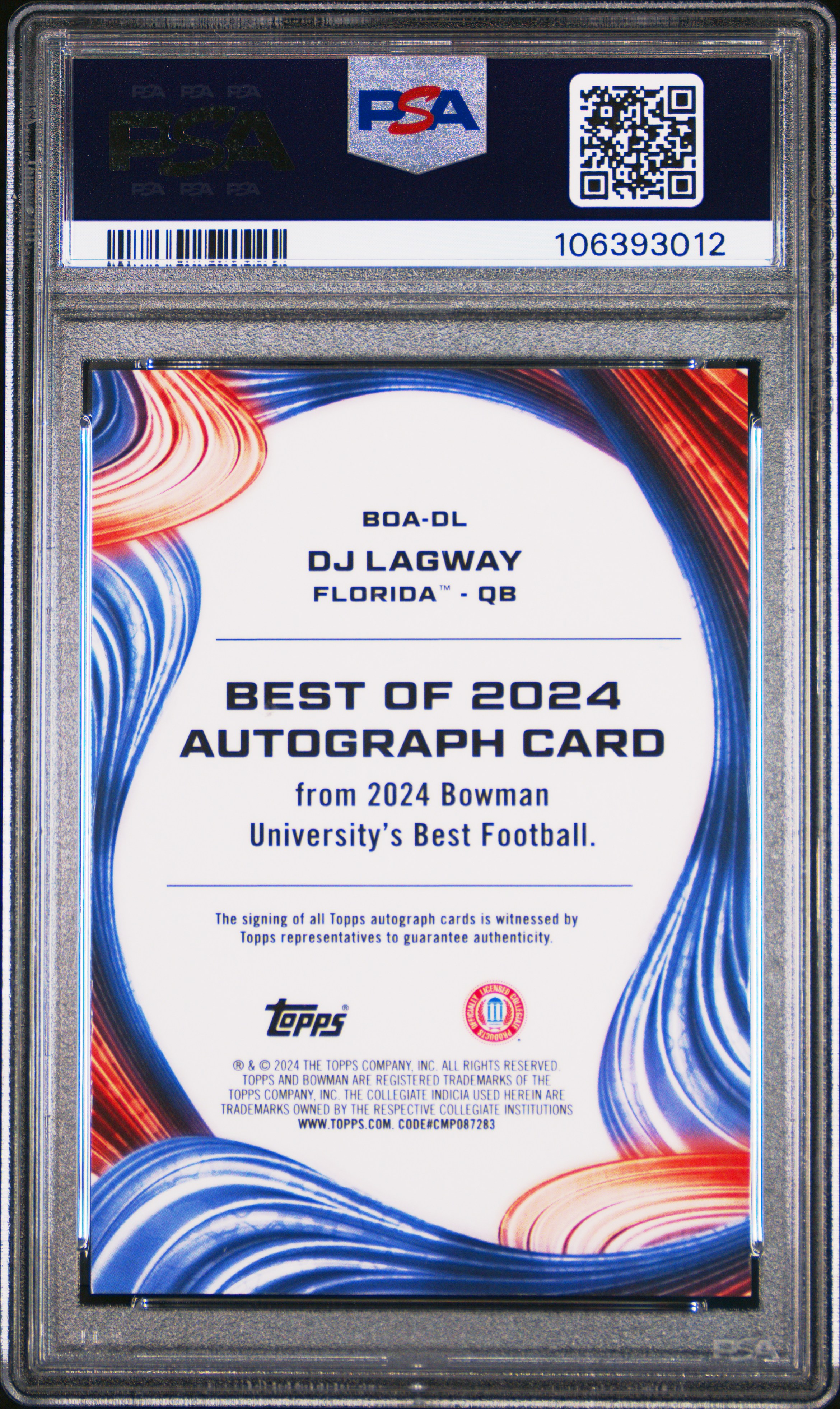 2024 Bowman Best University Best Of 2024 Autographs Dj Lagway #Dl (Best Of 2024 Auto-White Ref) Mint 9 front