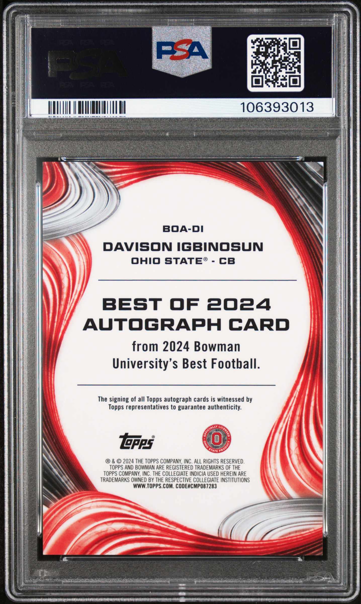2024 Bowman Best University Best Of 2024 Autographs Davison Igbinosun #Di (Best Of 2024 Auto-Org Ref) Mint 9 front