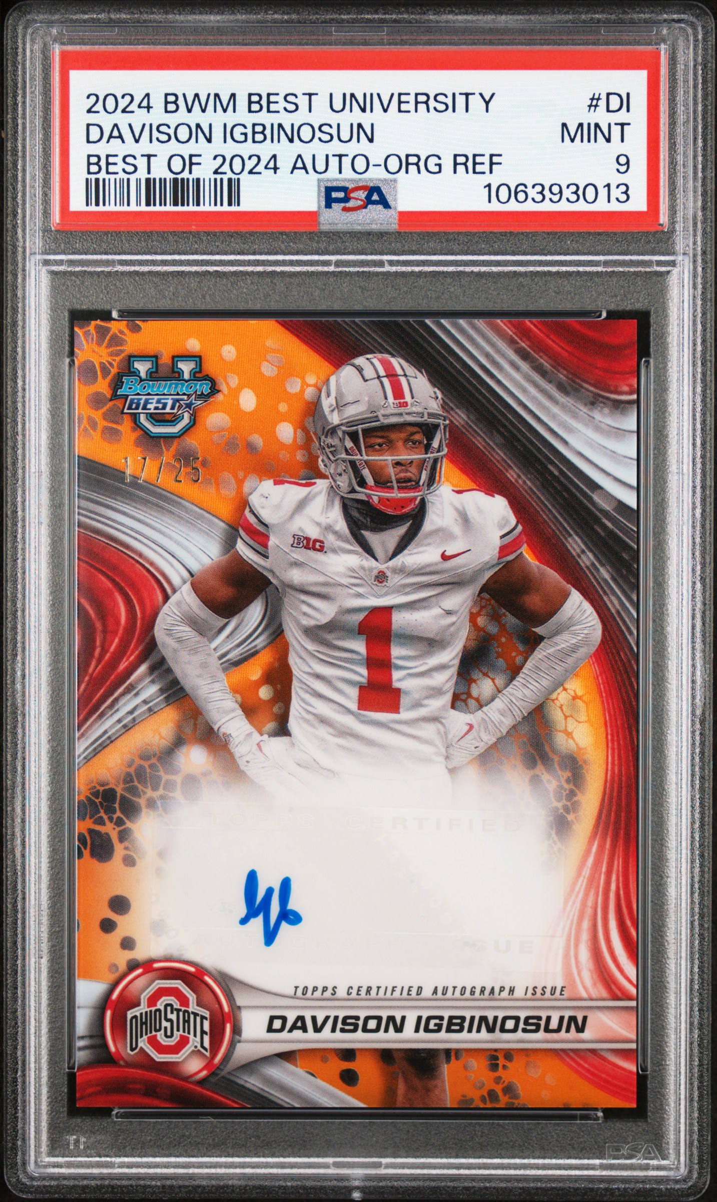 2024 Bowman Best University Best Of 2024 Autographs Davison Igbinosun #Di (Best Of 2024 Auto-Org Ref) Mint 9 back