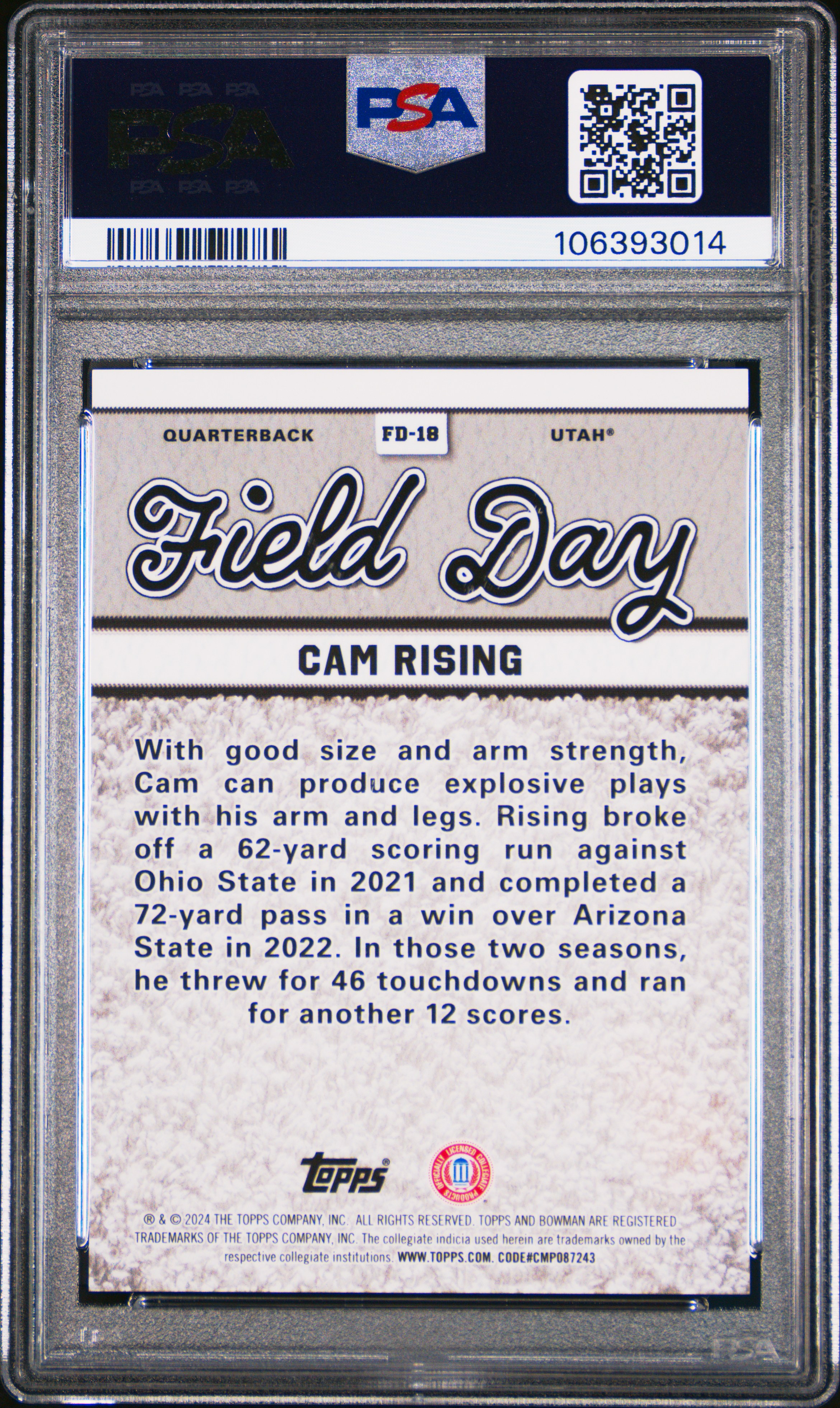 2024 Bowman Best University Field Day Cam Rising #Fd18 (Field Day-Teal Refractor) Mint 9 front