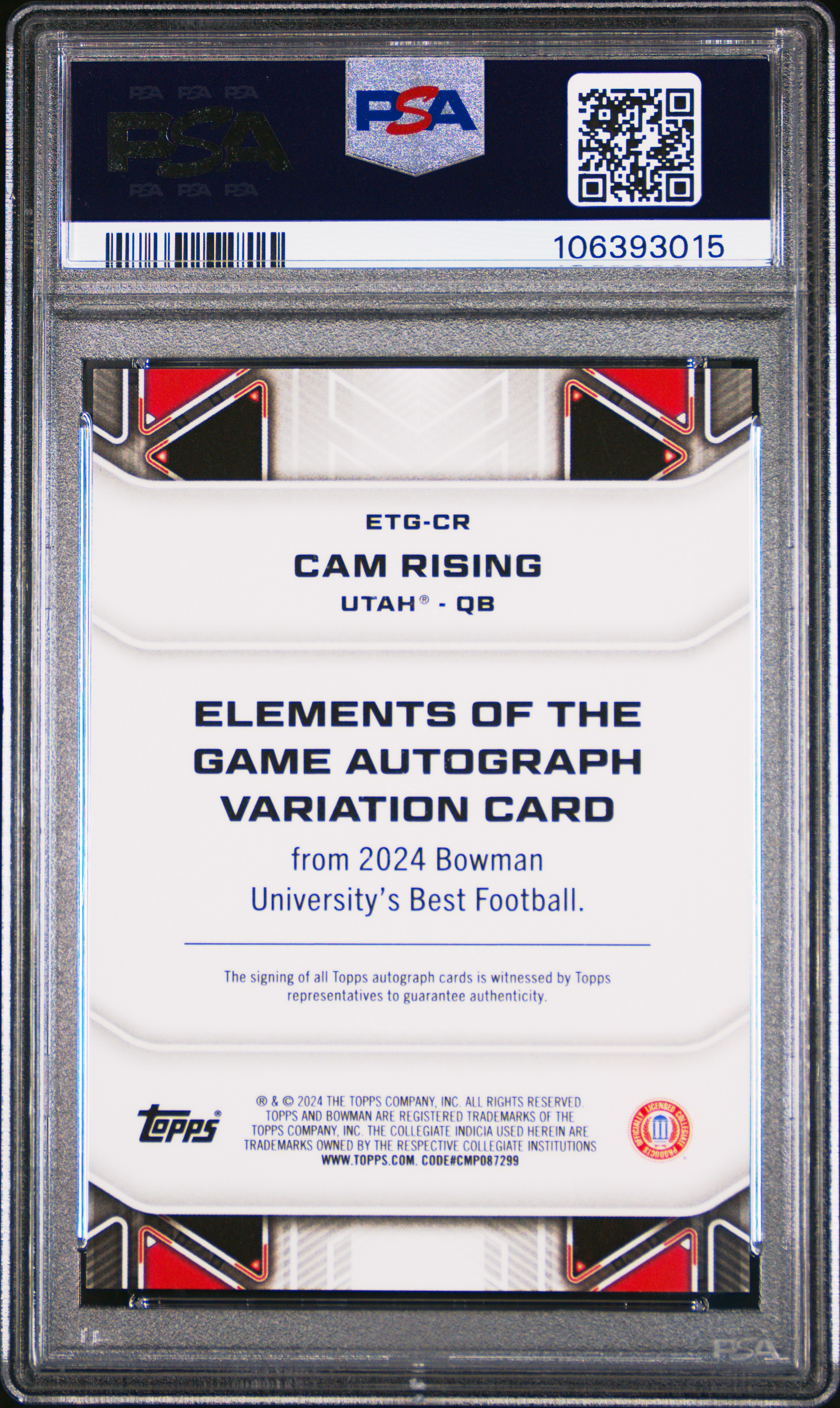 2024 Bowman Best University Elements Of The Game Autographs Cam Rising #Cr (Eotg Auto-Orange Geometric) Gem Mt 10 front