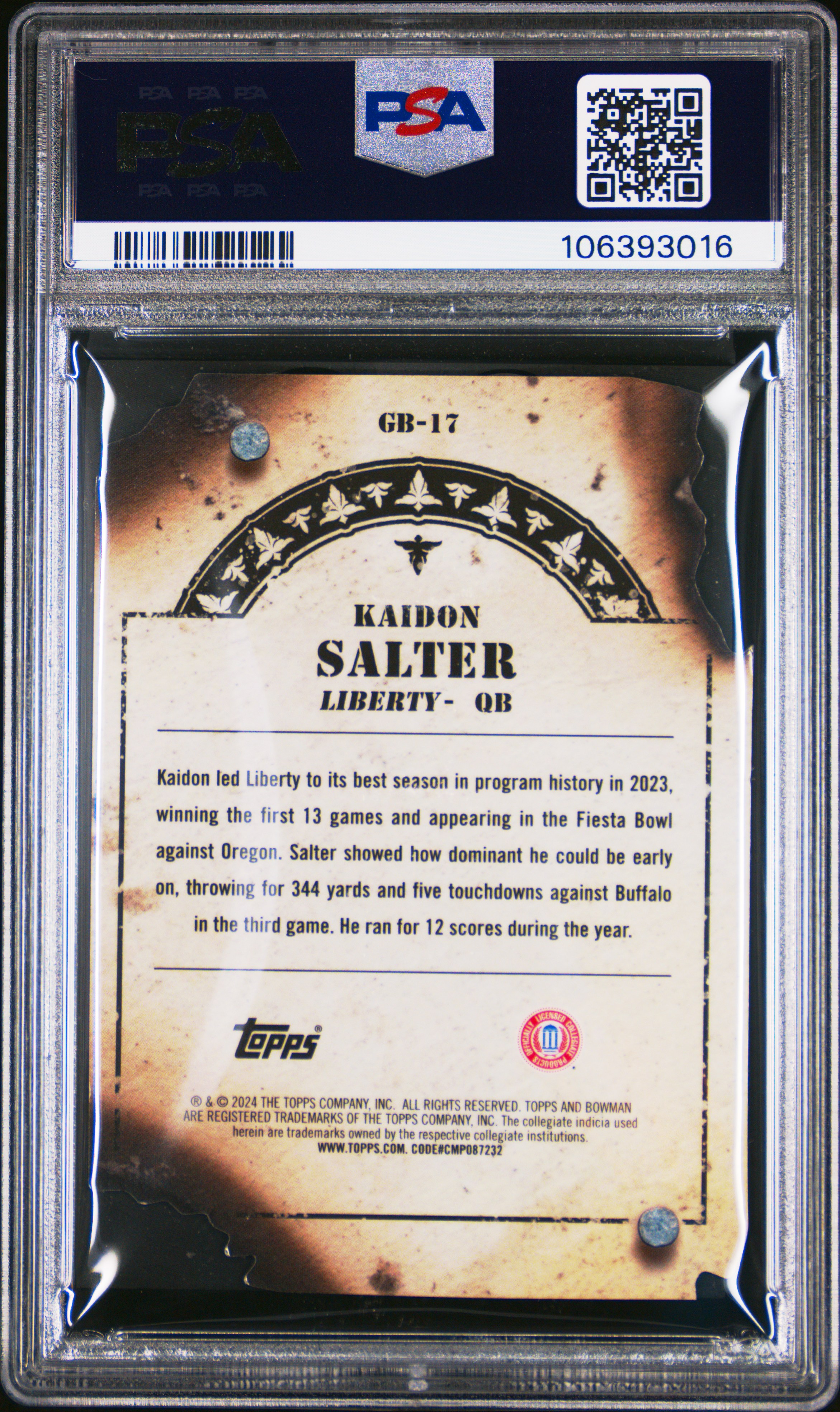2024 Bowman Best University Gunslingers & Bandits Die-Cuts Kaidon Salter #Gb17 (G & B-Orange Refractor) Mint 9 front
