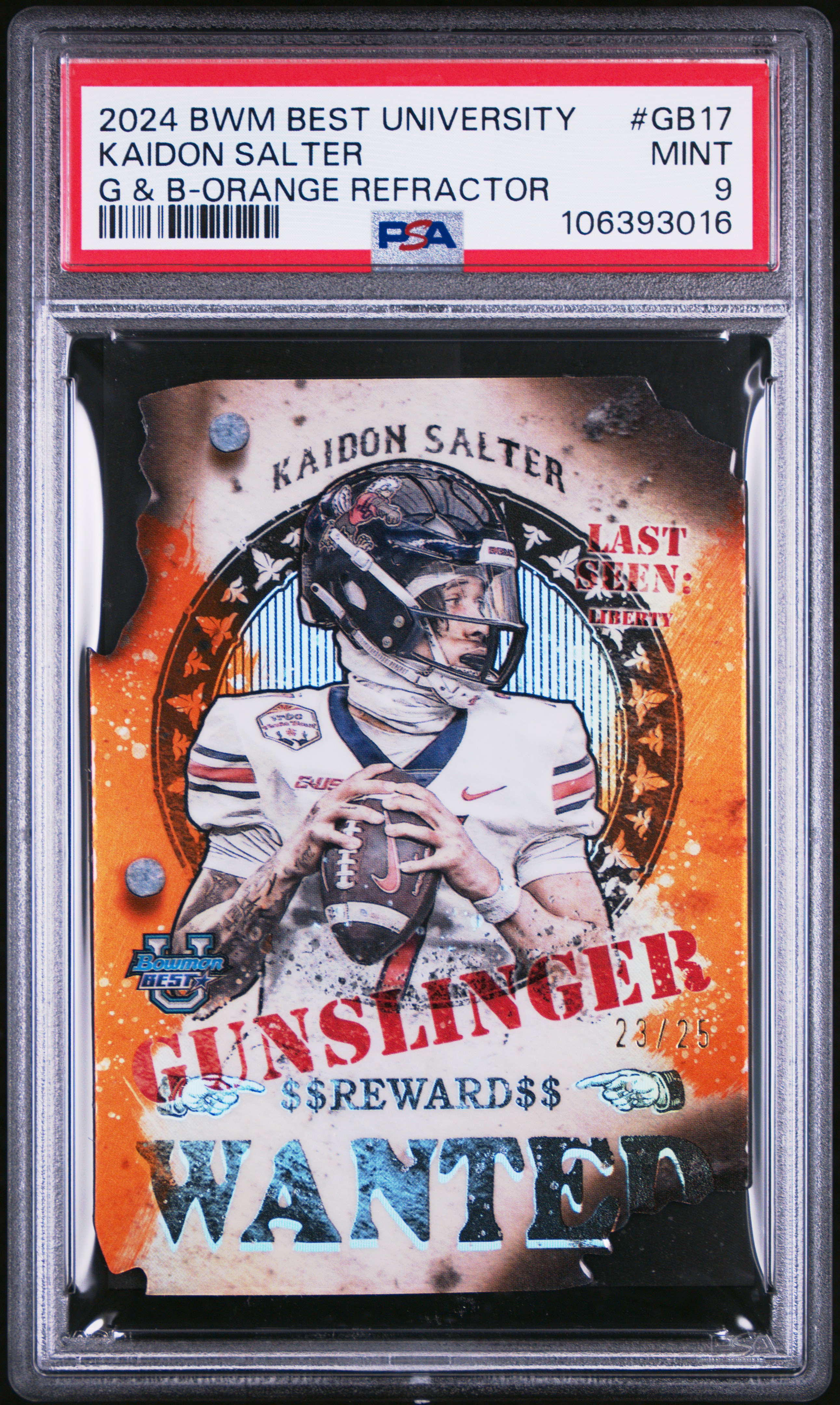 2024 Bowman Best University Gunslingers & Bandits Die-Cuts Kaidon Salter #Gb17 (G & B-Orange Refractor) Mint 9 back