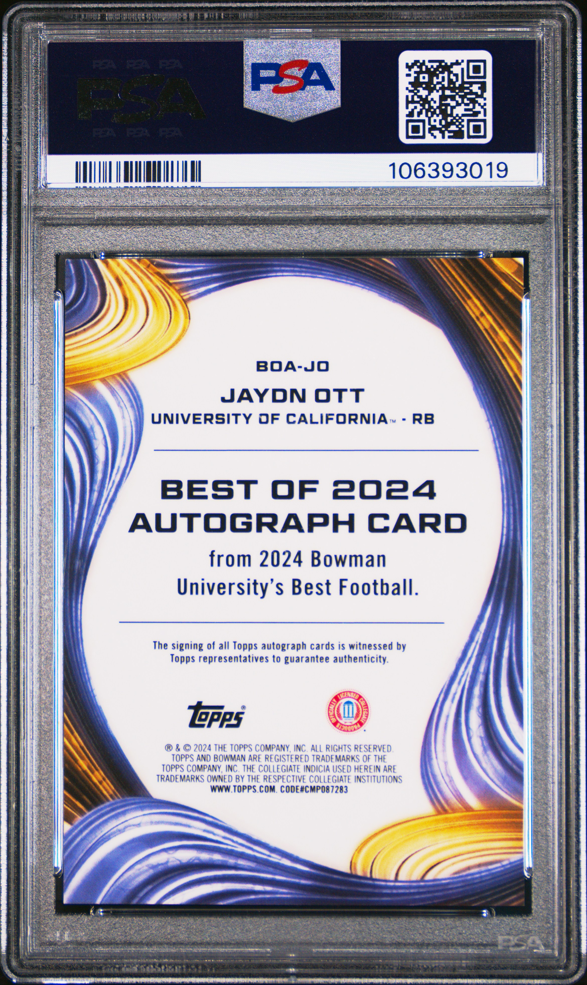 2024 Bowman Best University Best Of 2024 Autographs Jaydn Ott #Jo (Best Of 2024 Auto-Org Ref) Gem Mt 10 front
