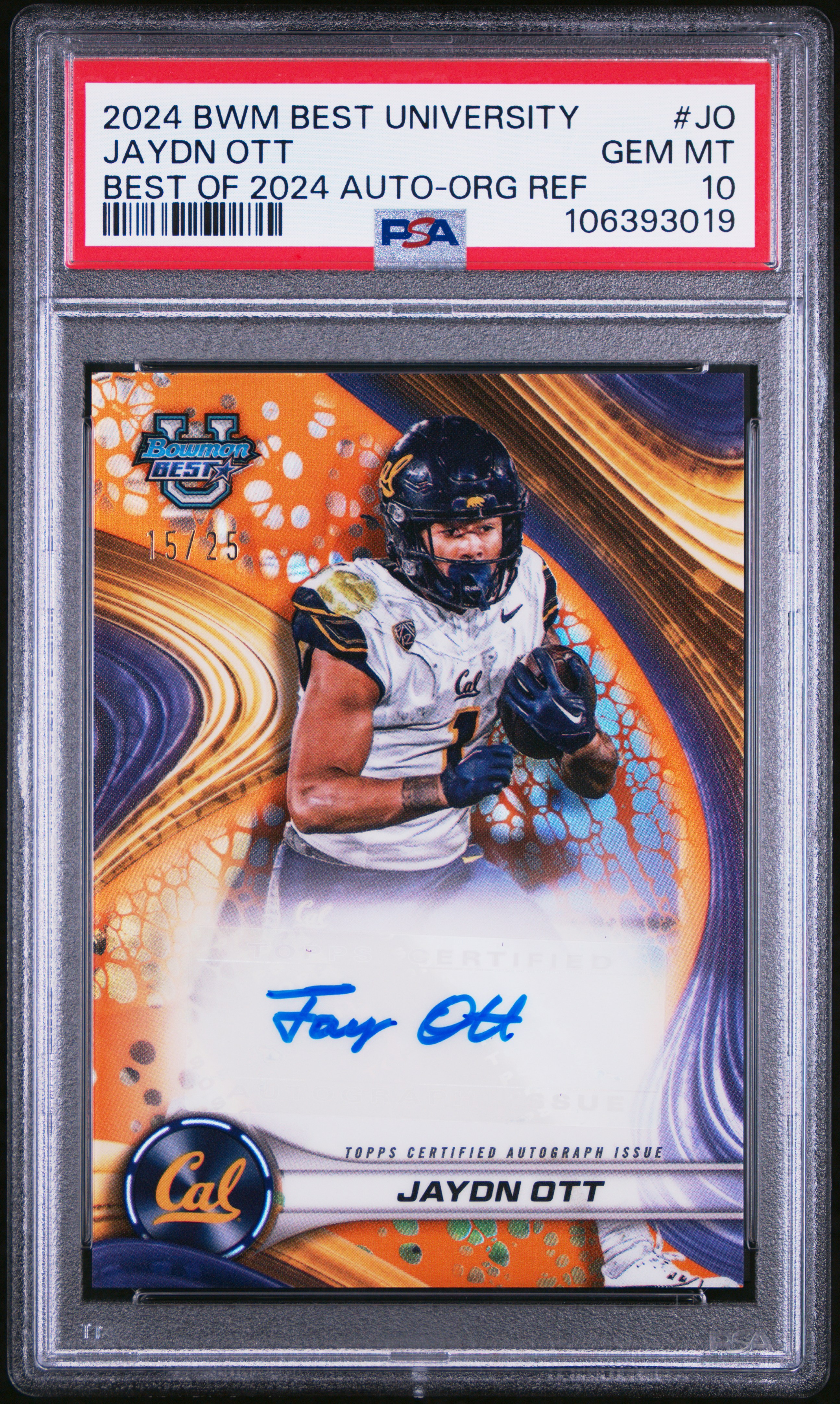 2024 Bowman Best University Best Of 2024 Autographs Jaydn Ott #Jo (Best Of 2024 Auto-Org Ref) Gem Mt 10 back