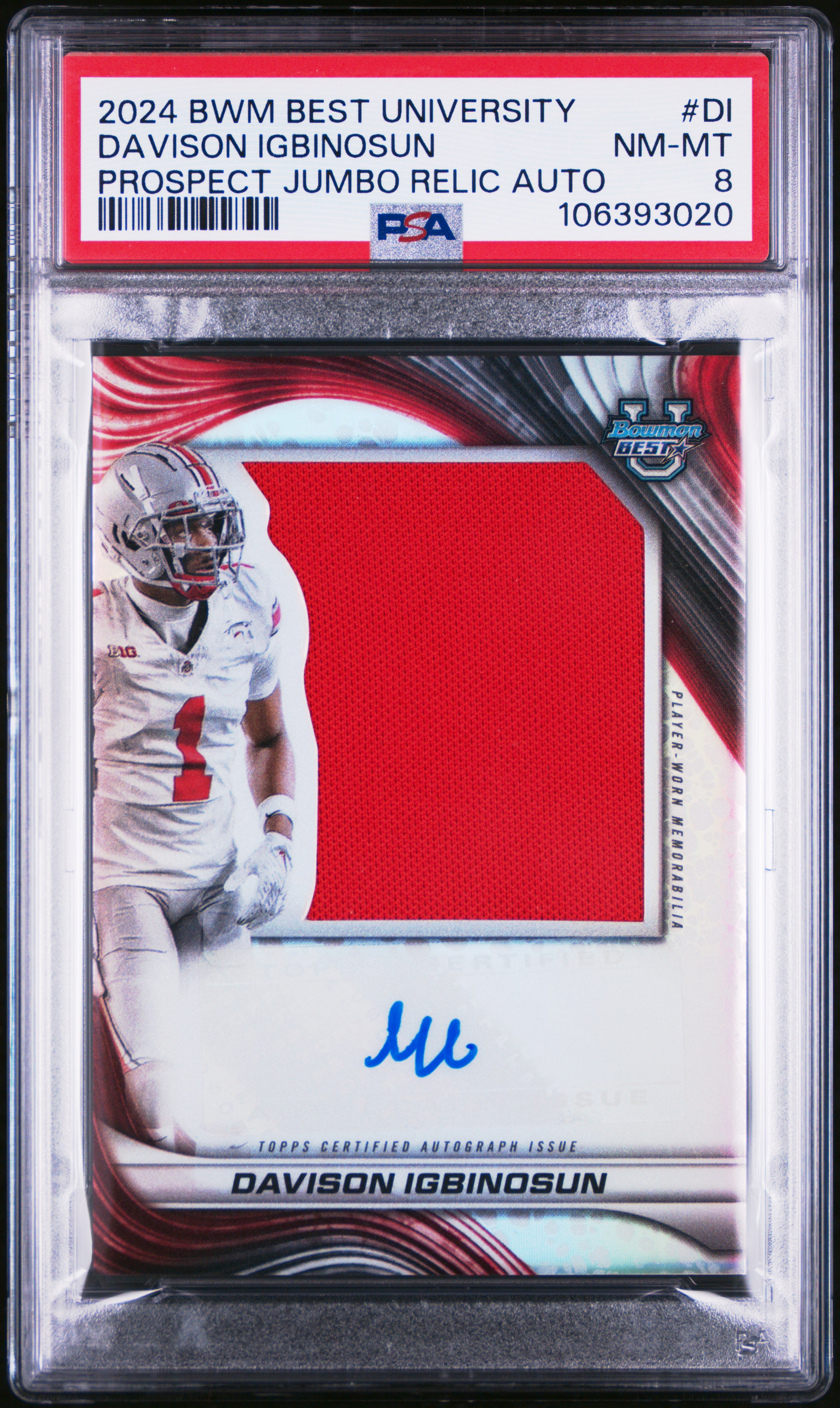 2024 Bowman Best University Prospect Jumbo Relic Autographs Davison Igbinosun #Di Nm-Mt 8 back