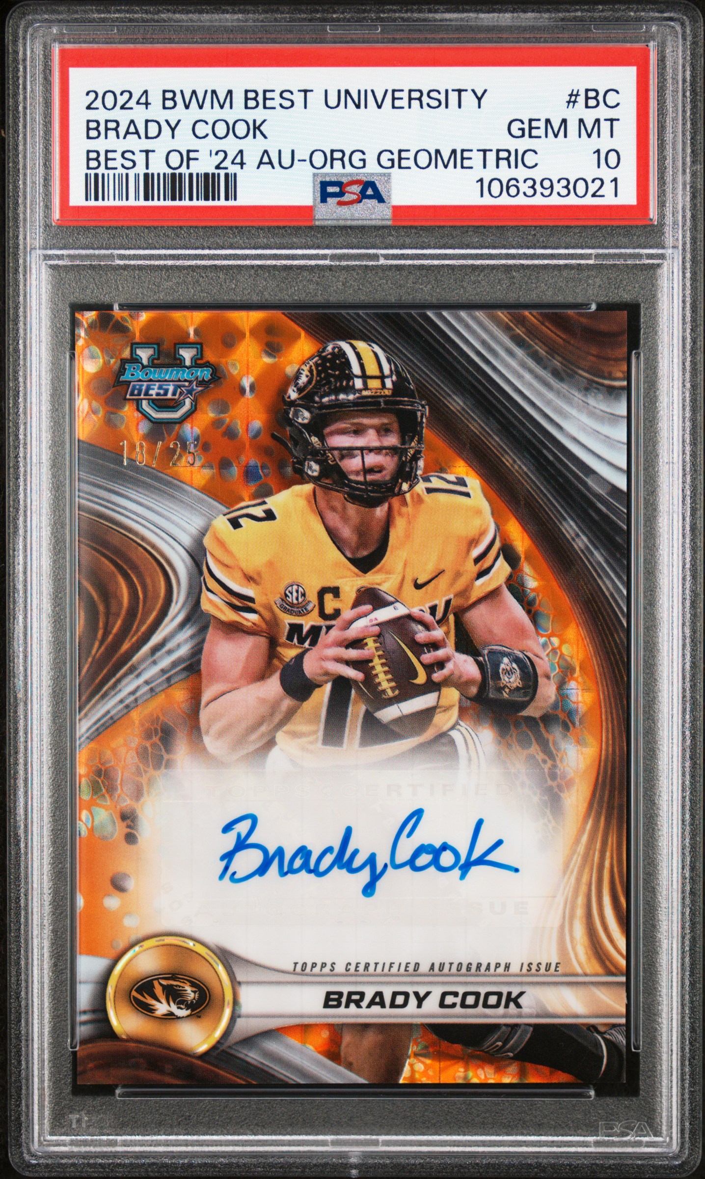 2024 Bowman Best University Best Of 2024 Autographs Brady Cook #Bc (Best Of '24 Au-Org Geometric) Gem Mt 10 back