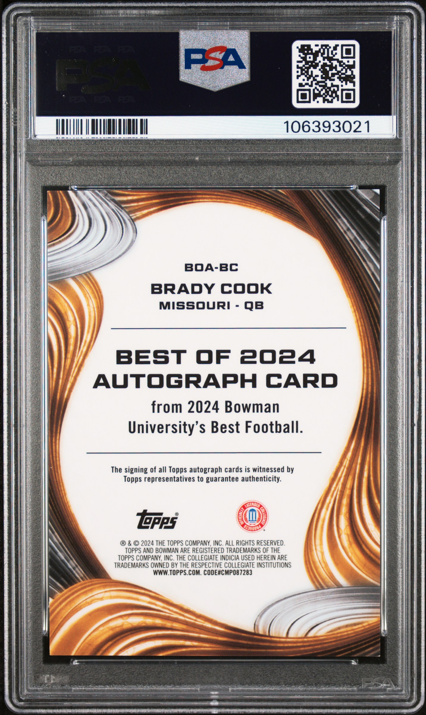 2024 Bowman Best University Best Of 2024 Autographs Brady Cook #Bc (Best Of '24 Au-Org Geometric) Gem Mt 10 front