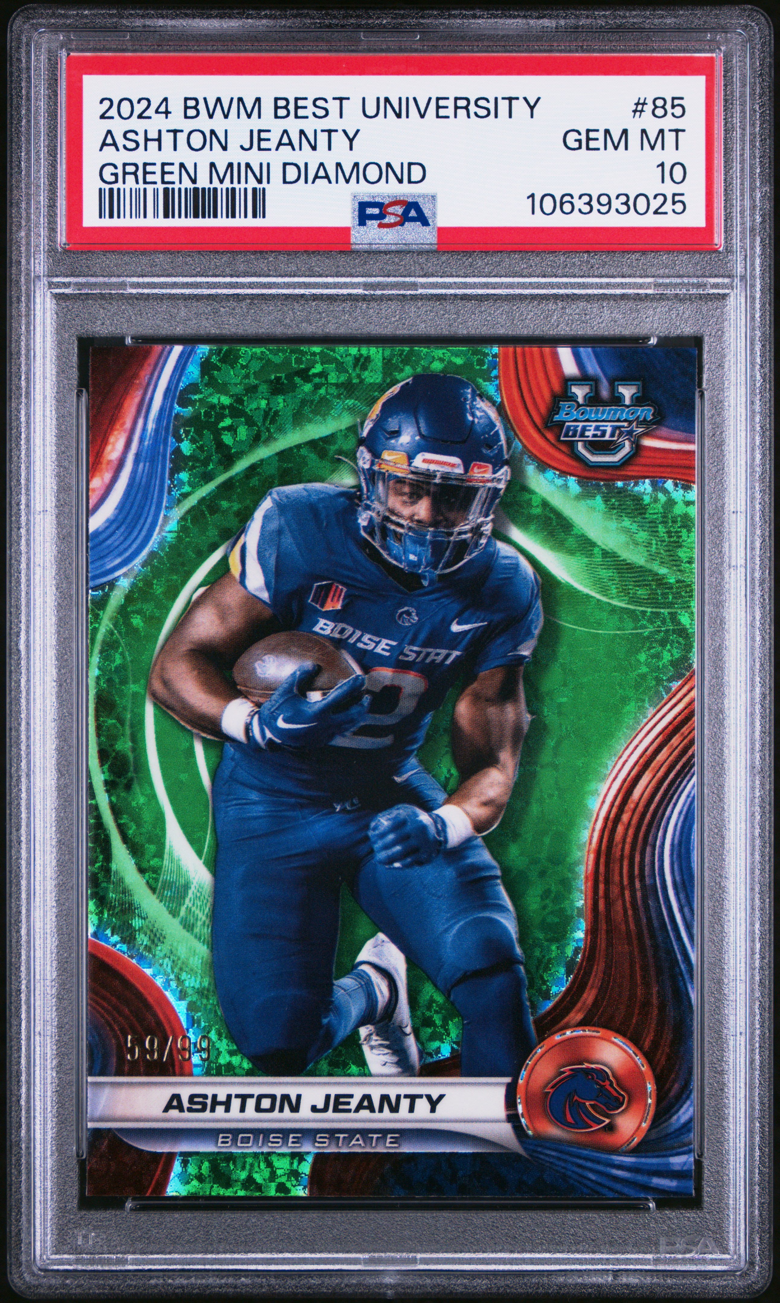 2024 Bowman Best University Ashton Jeanty #85 (Green Mini Diamond) Gem Mt 10 back