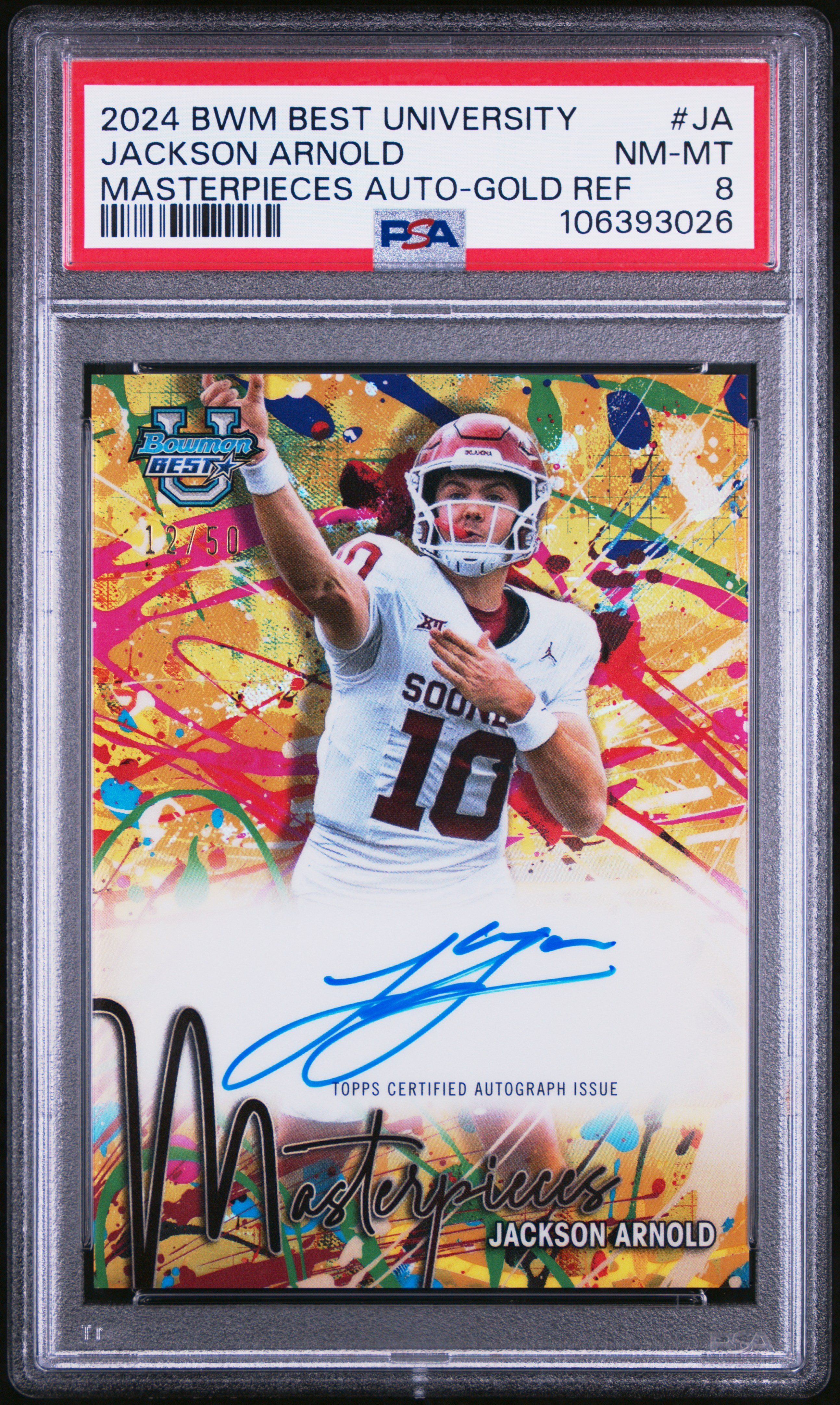 2024 Bowman Best University Bowman Masterpieces Autographs Jackson Arnold #Ja (Masterpieces Auto-Gold Ref) Nm-Mt 8 back