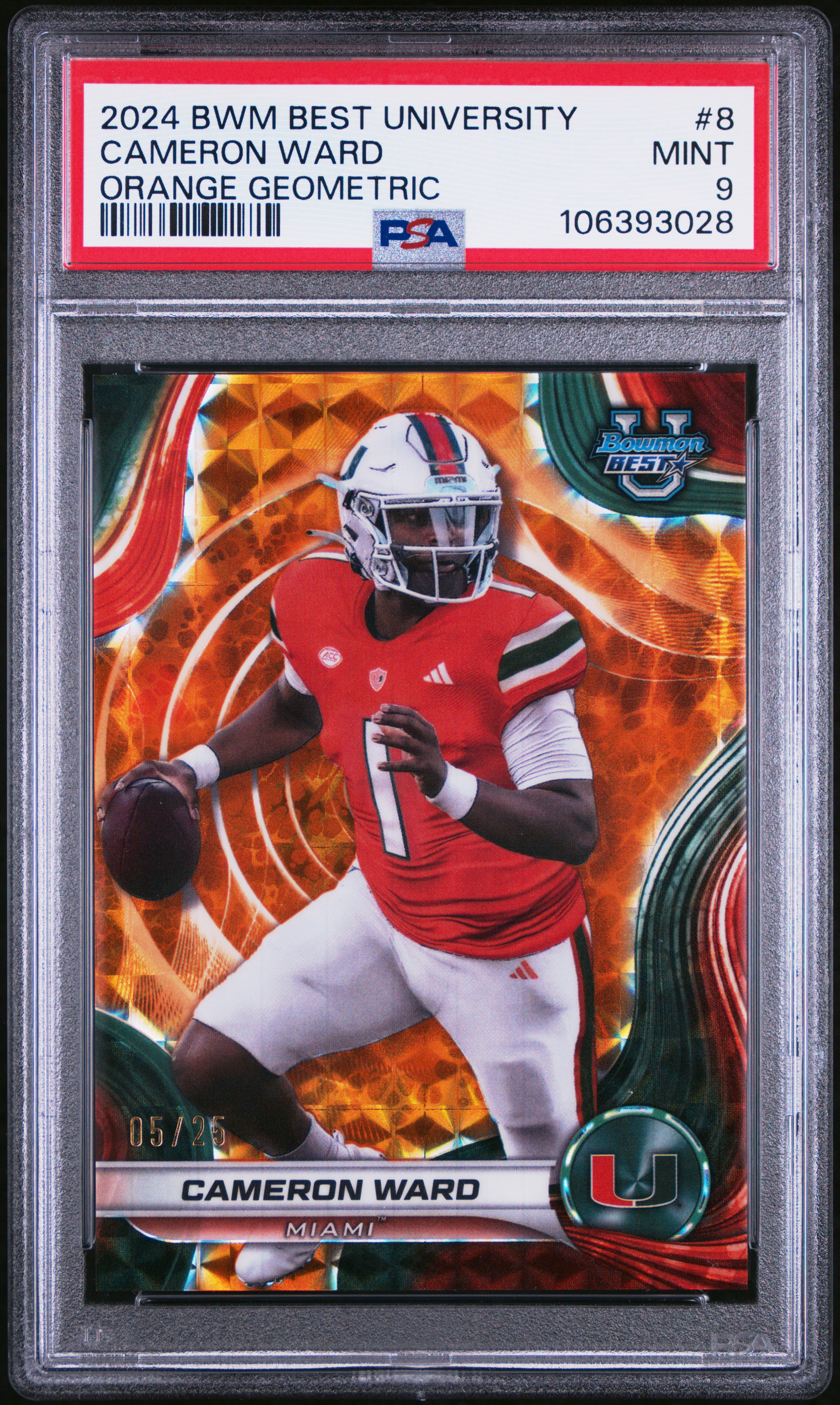2024 Bowman Best University Cameron Ward #8 (Orange Geometric) Mint 9 back