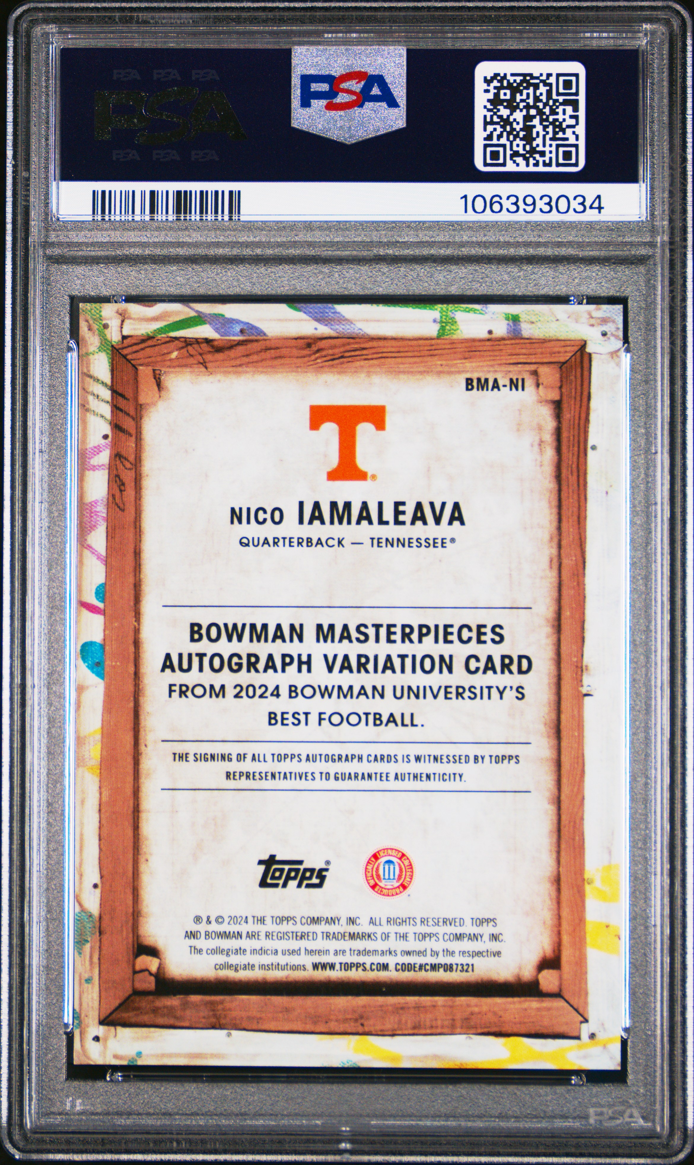 2024 Bowman Best University Bowman Masterpieces Autographs Nico Iamaleava #Ni (Bm Auto-White Geometric) Gem Mt 10 front