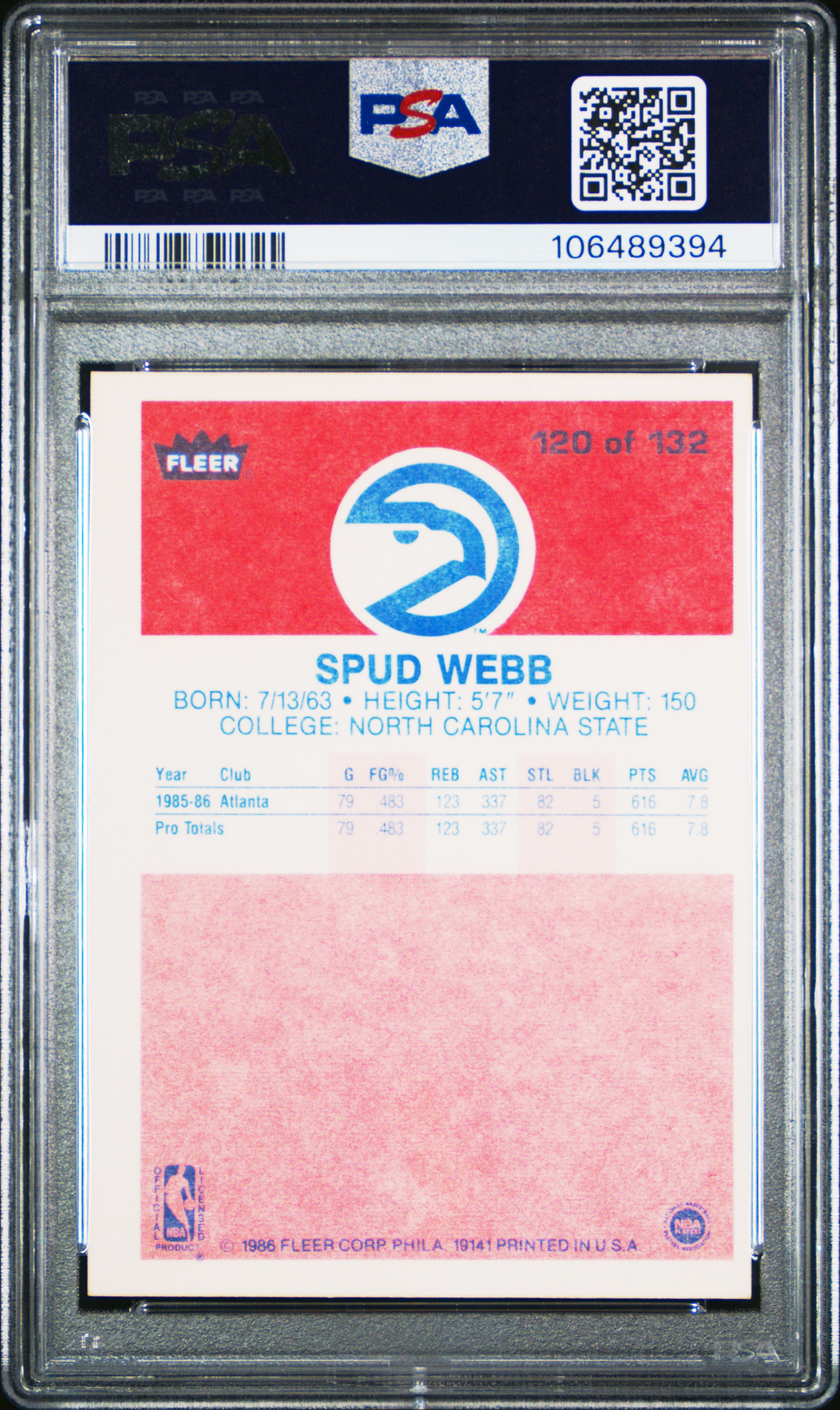 1986 Fleer Spud Webb #120 Nm 7 front
