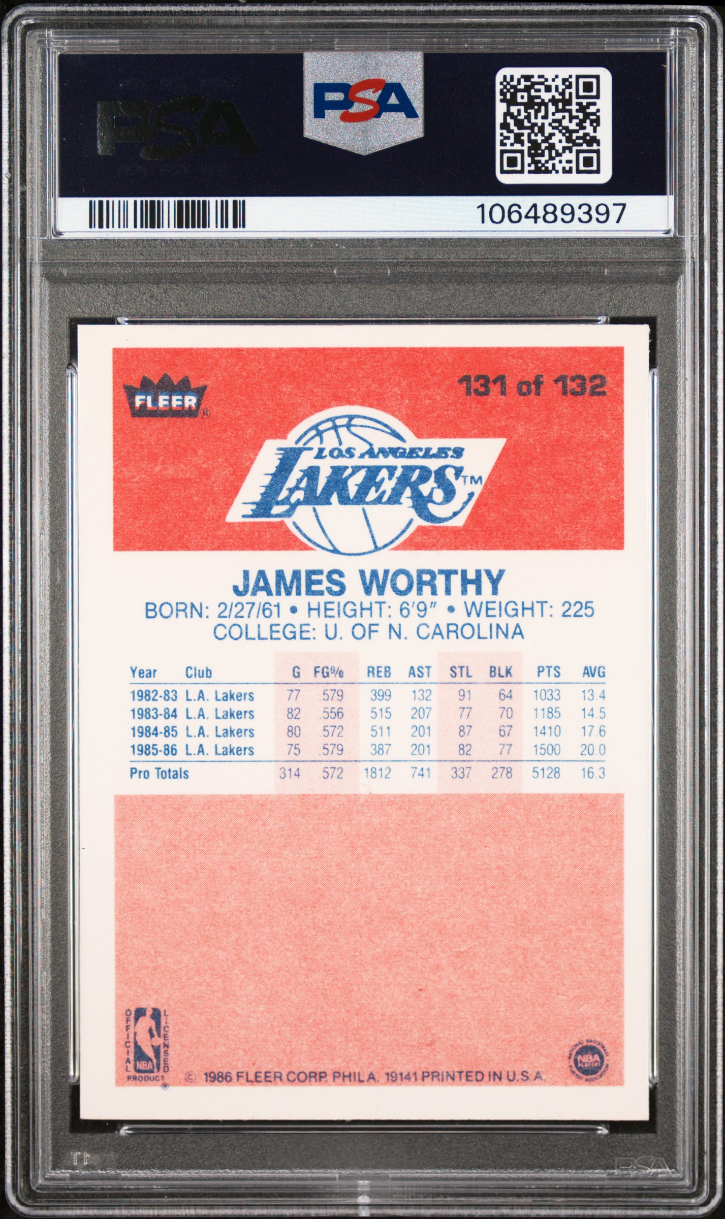 1986 Fleer James Worthy #131 Nm 7 front