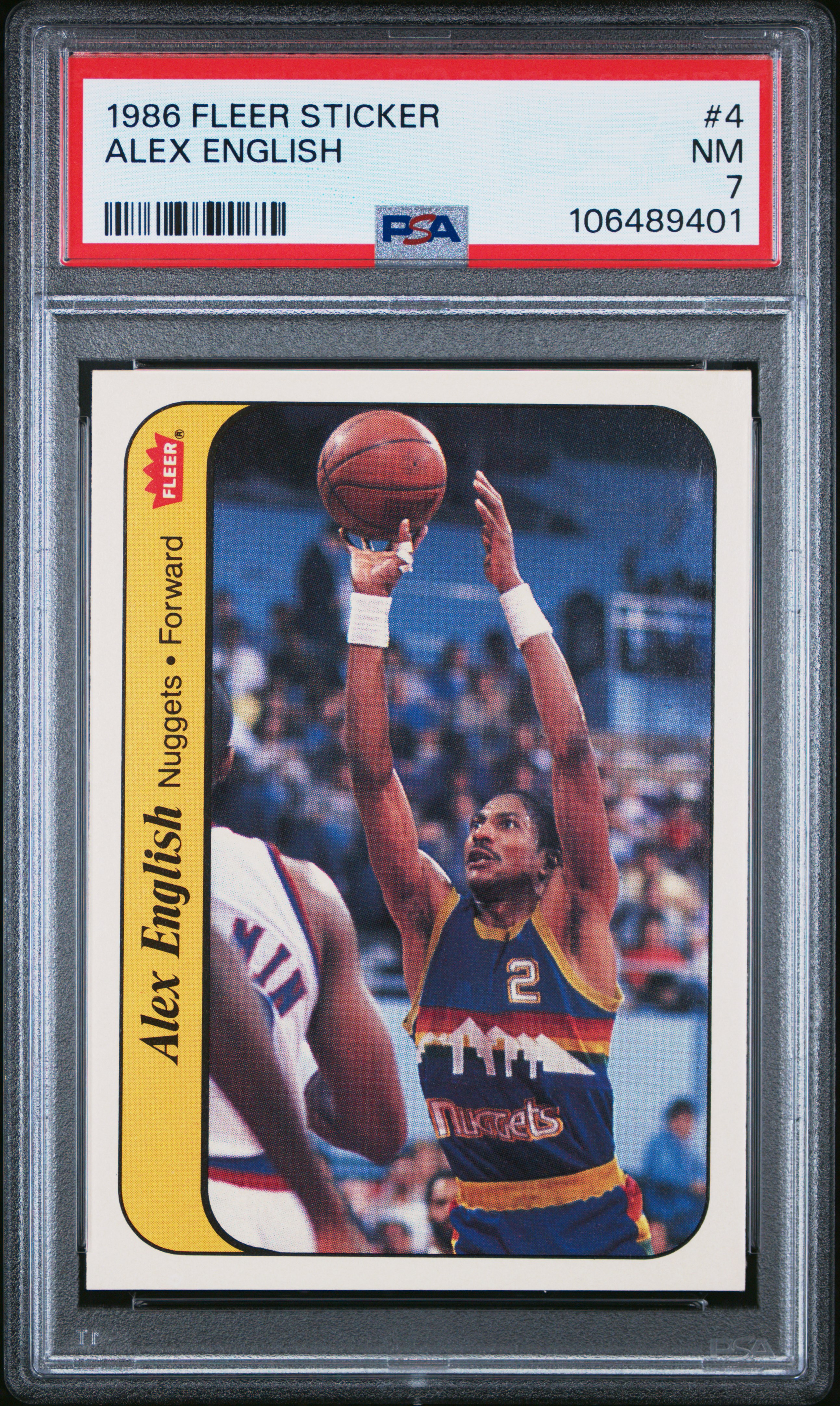 1986 Fleer Sticker Alex English #4 Nm 7 back