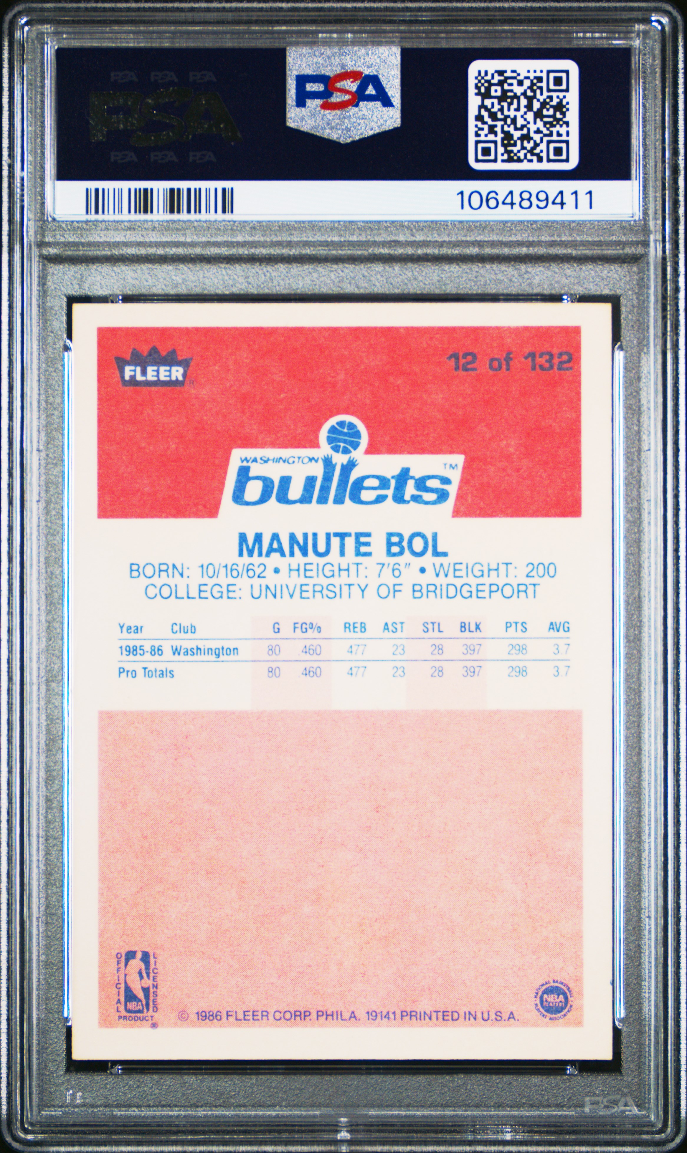 1986 Fleer Manute Bol #12 Nm 7 front