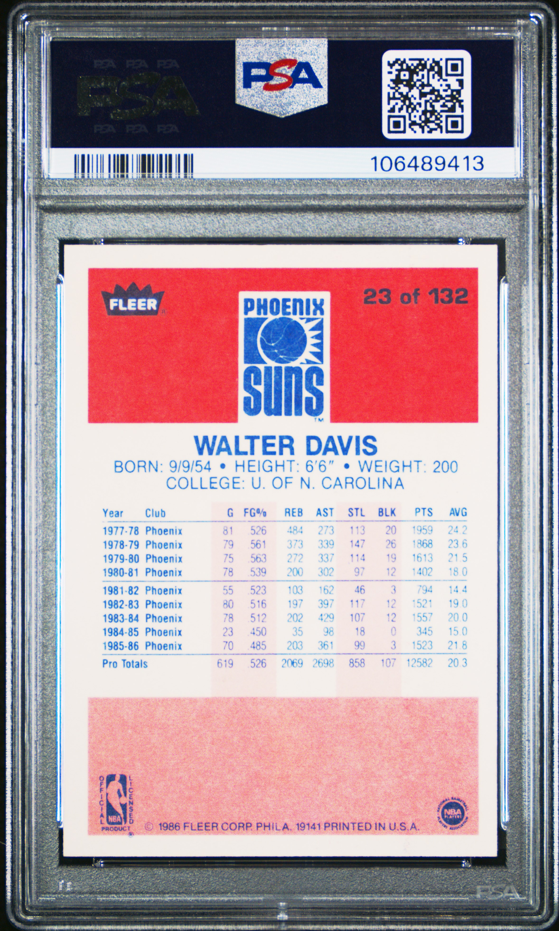 1986 Fleer Walter Davis #23 Nm-Mt 8 front