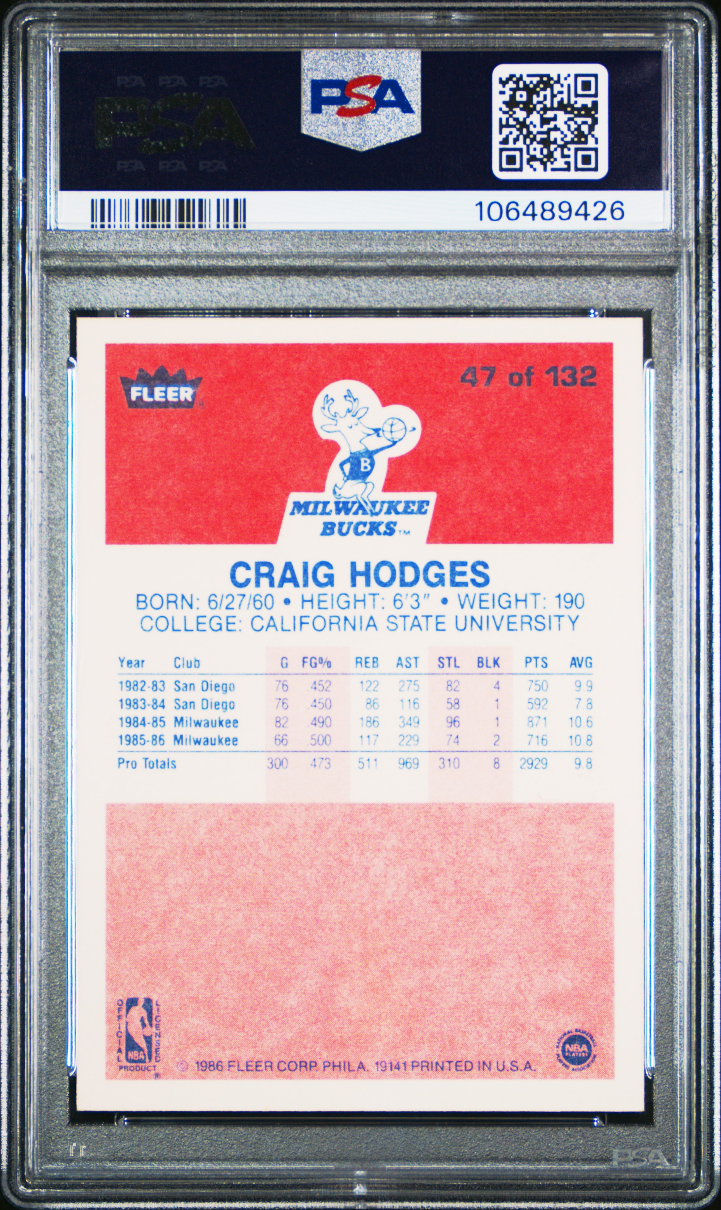 1986 Fleer Craig Hodges #47 Nm-Mt 8 front