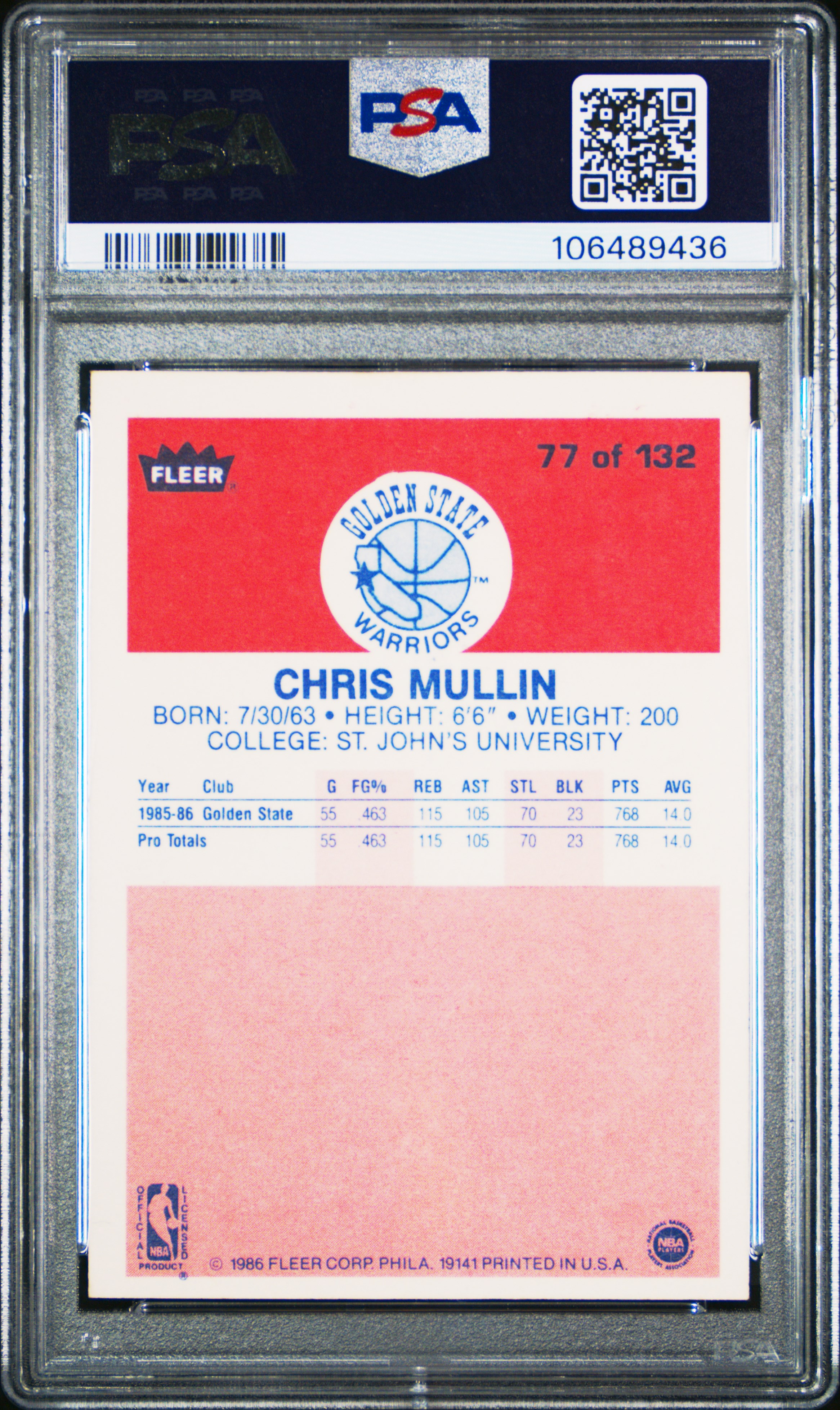 1986 Fleer Chris Mullin #77 Nm 7 front