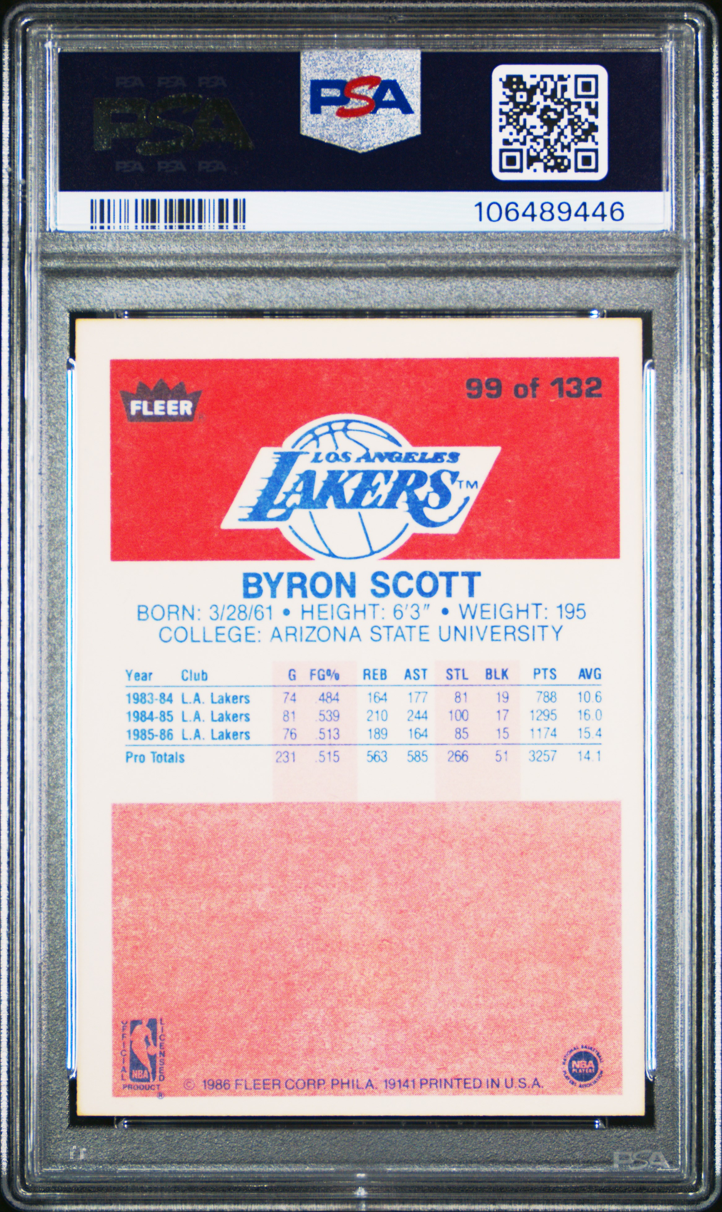 1986 Fleer Byron Scott #99 Nm-Mt 8 front