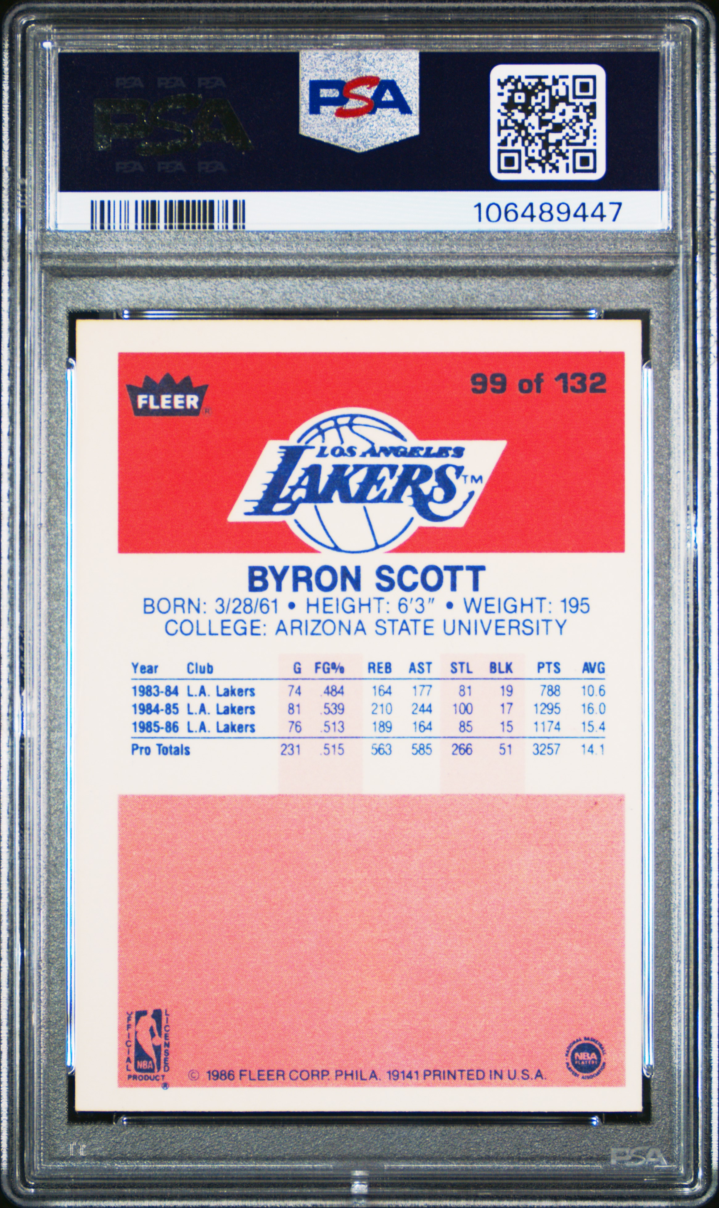 1986 Fleer Byron Scott #99 Nm 7 front