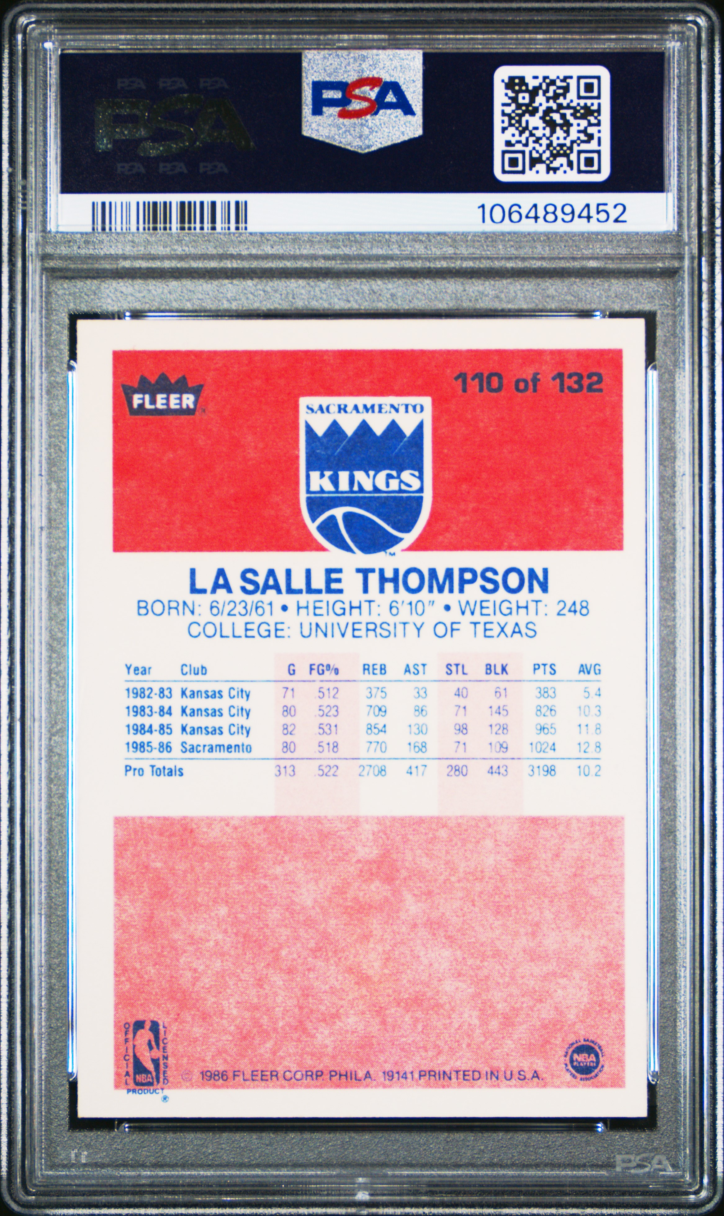 1986 Fleer Lasalle Thompson #110 Nm-Mt 8 front