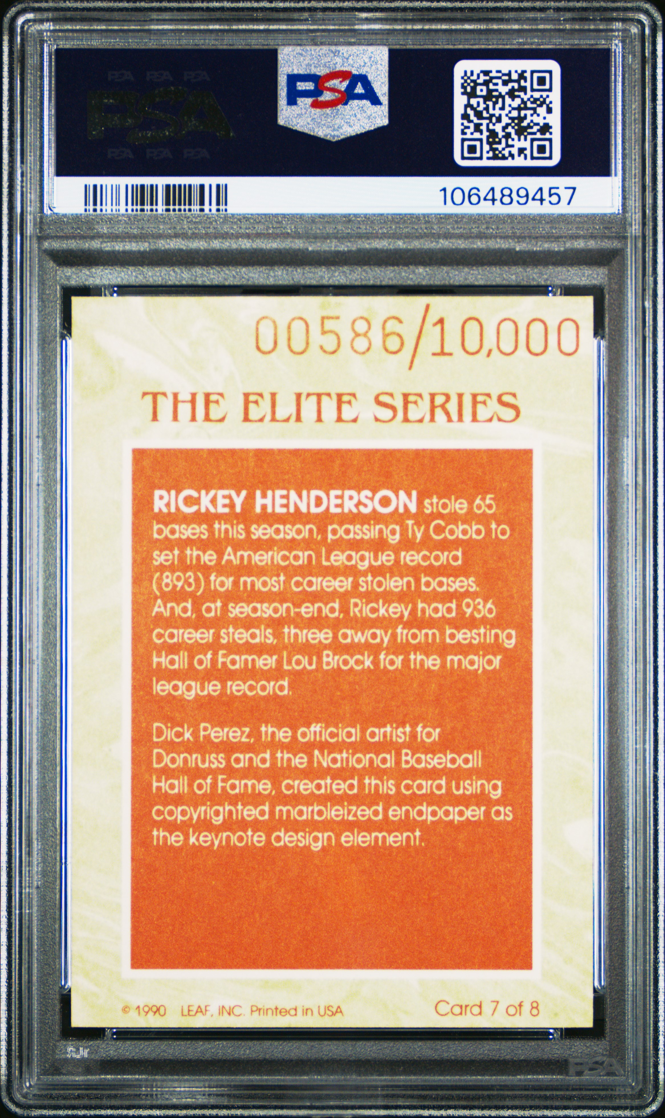 1991 Donruss Elite Rickey Henderson #7 Nm-Mt 8 front