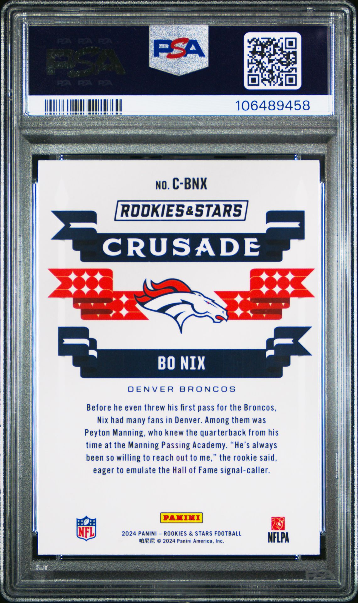 2024 Panini Rookies & Stars Crusade Bo Nix #Cbnx (Crusade-Longevity) Gem Mt 10 back