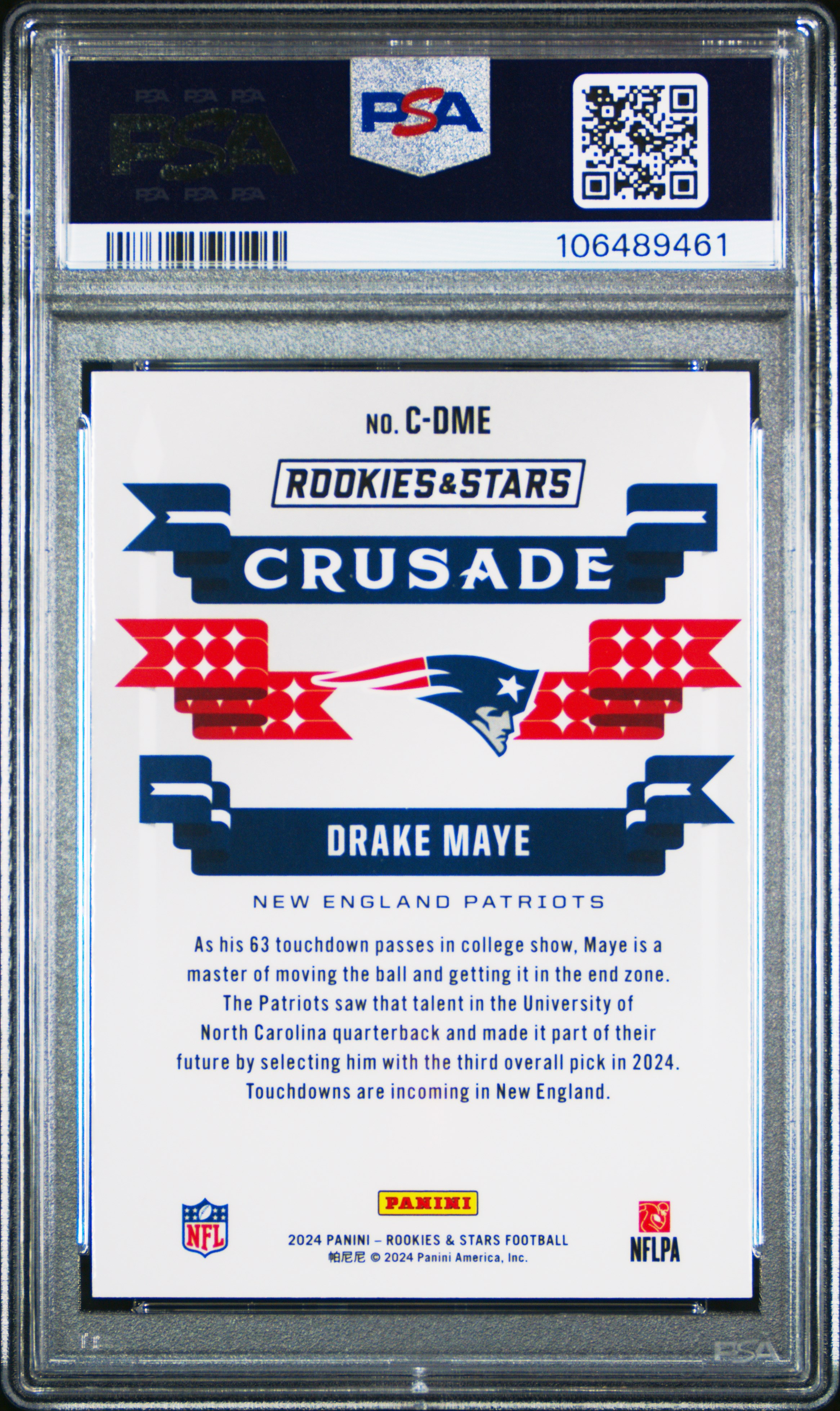 2024 Panini Rookies & Stars Crusade Drake Maye #Cdme (Crusade-Red Plaid) Mint 9 front