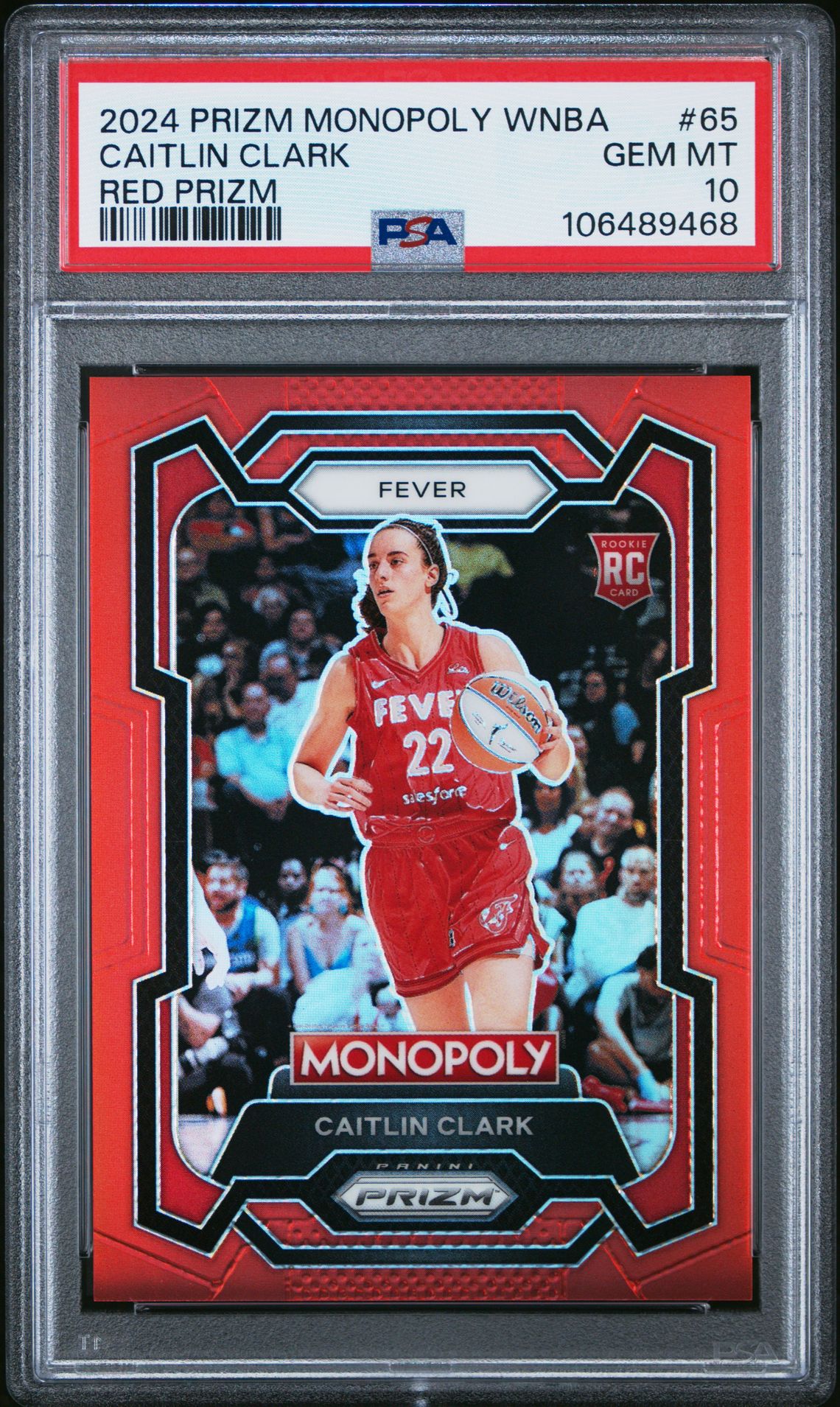 2024 Panini Prizm Monopoly Wnba Caitlin Clark #65 (Red Prizm) Gem Mt 10 front