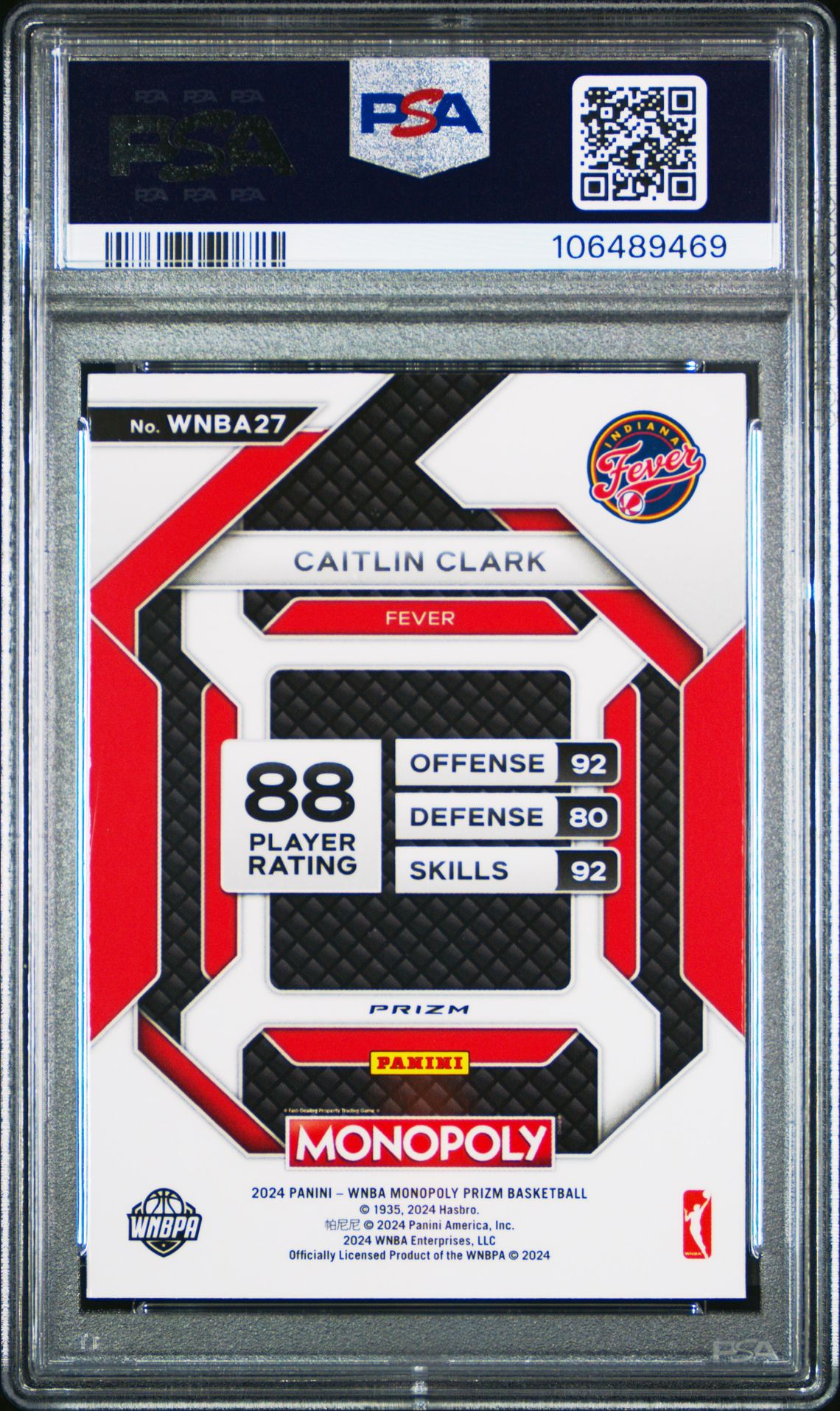 2024 Panini Prizm Monopoly Wnba Insert Caitlin Clark #27 (Insert-Red Classic Icon) Mint 9 back