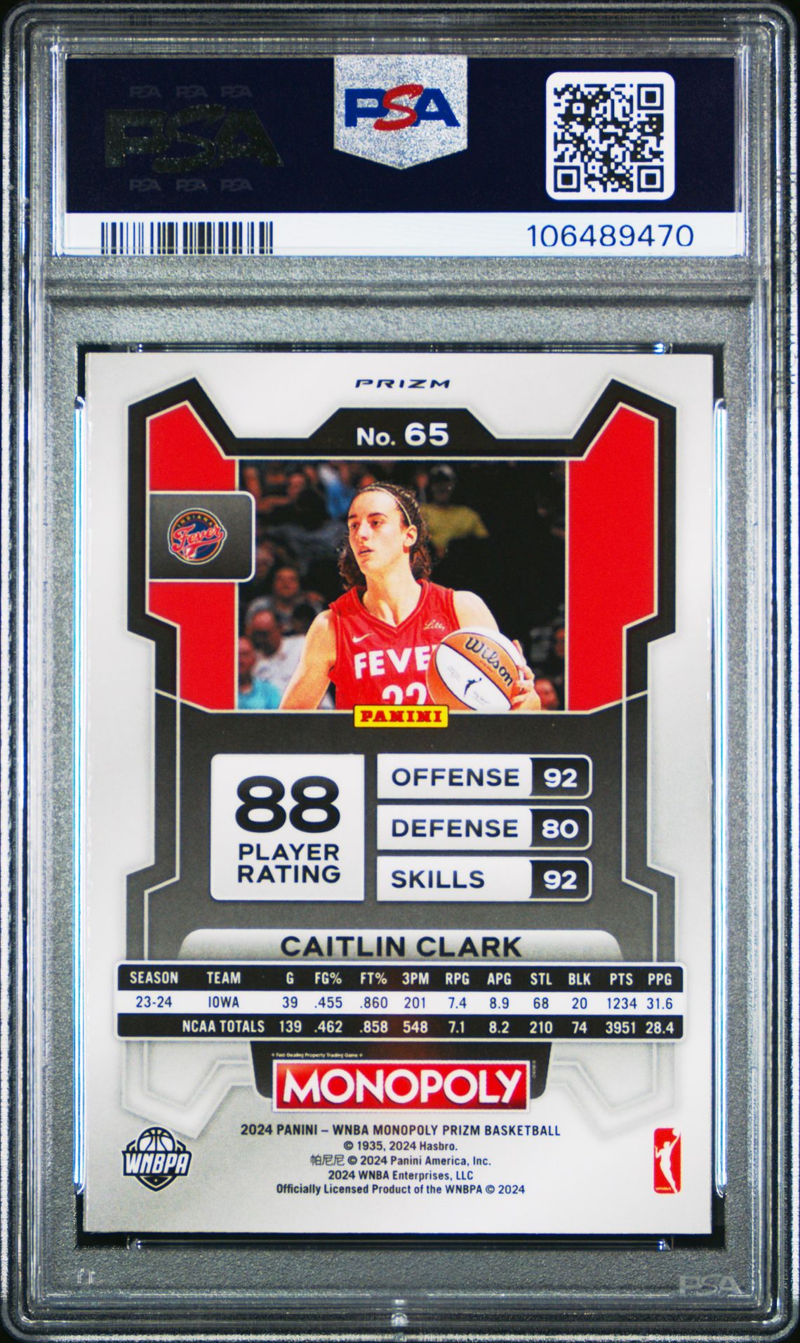 2024 Panini Prizm Monopoly Wnba Caitlin Clark #65 (Red Classic Icon) Mint 9 back