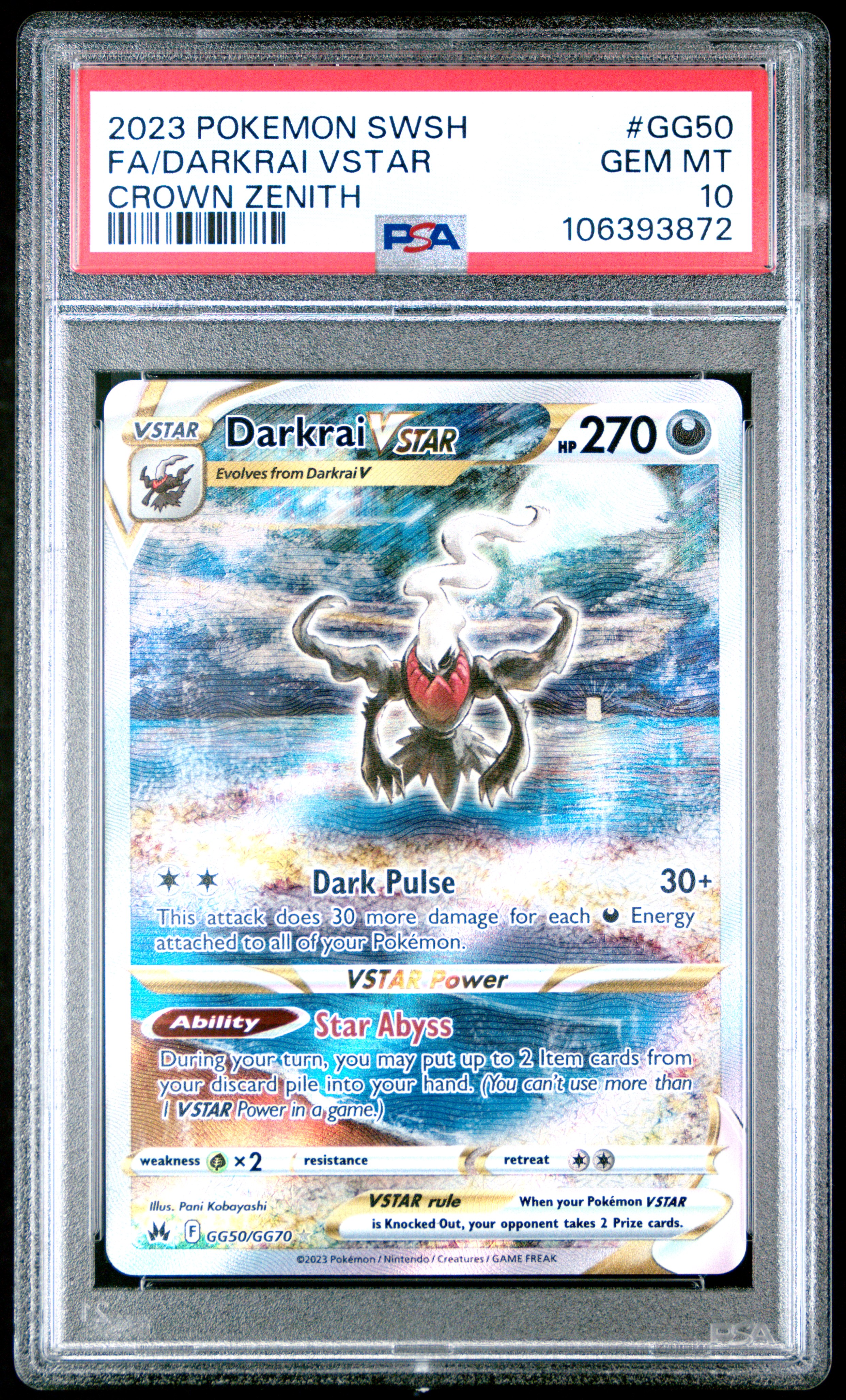 2023 Pokemon Sword And Shield Crown Zenith Fa/Darkrai Vstar #Gg50 (Crown Zenith) Gem Mt 10 front