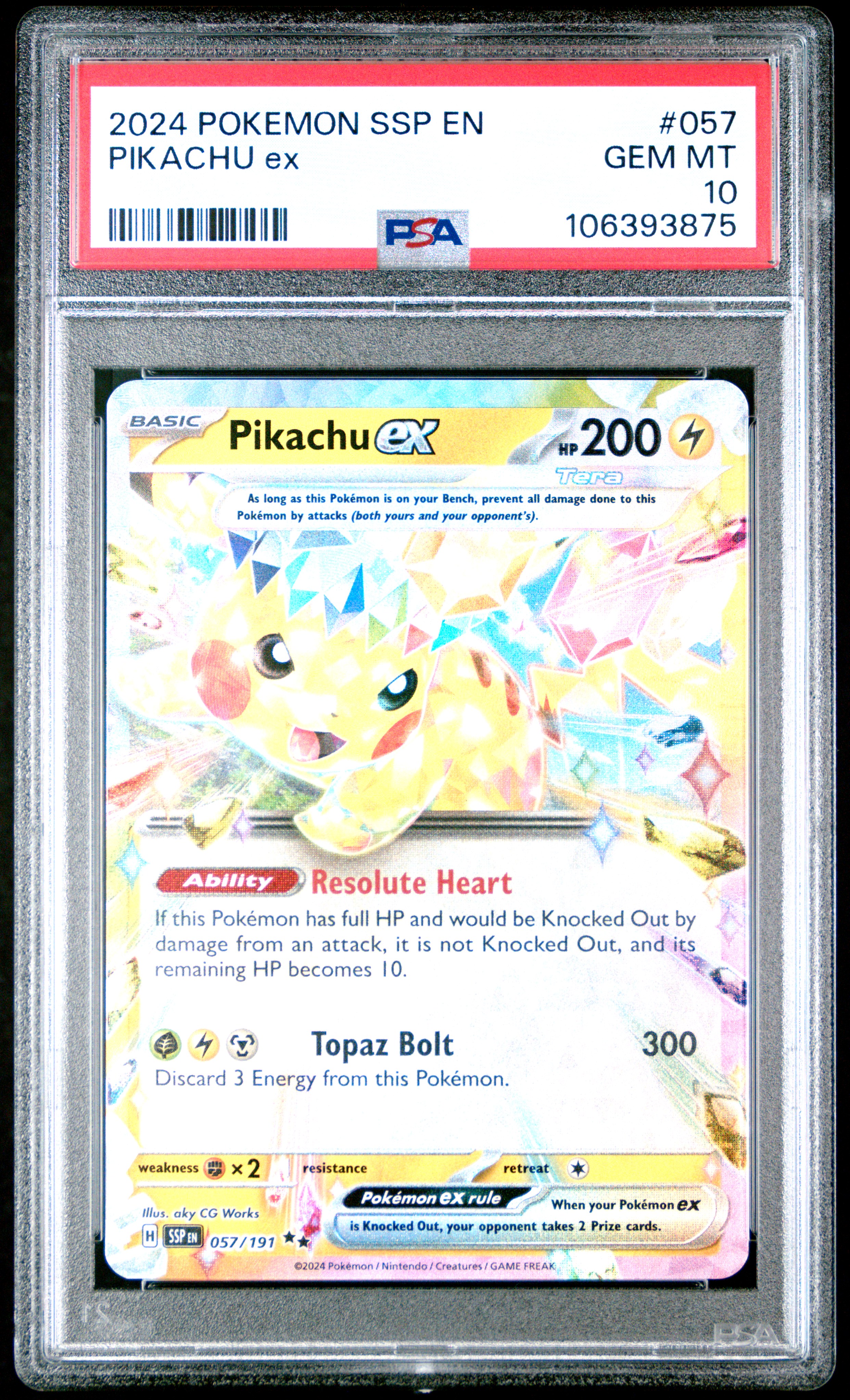 2024 Pokemon Ssp En-Surging Sparks Pikachu Ex #057 Gem Mt 10 front