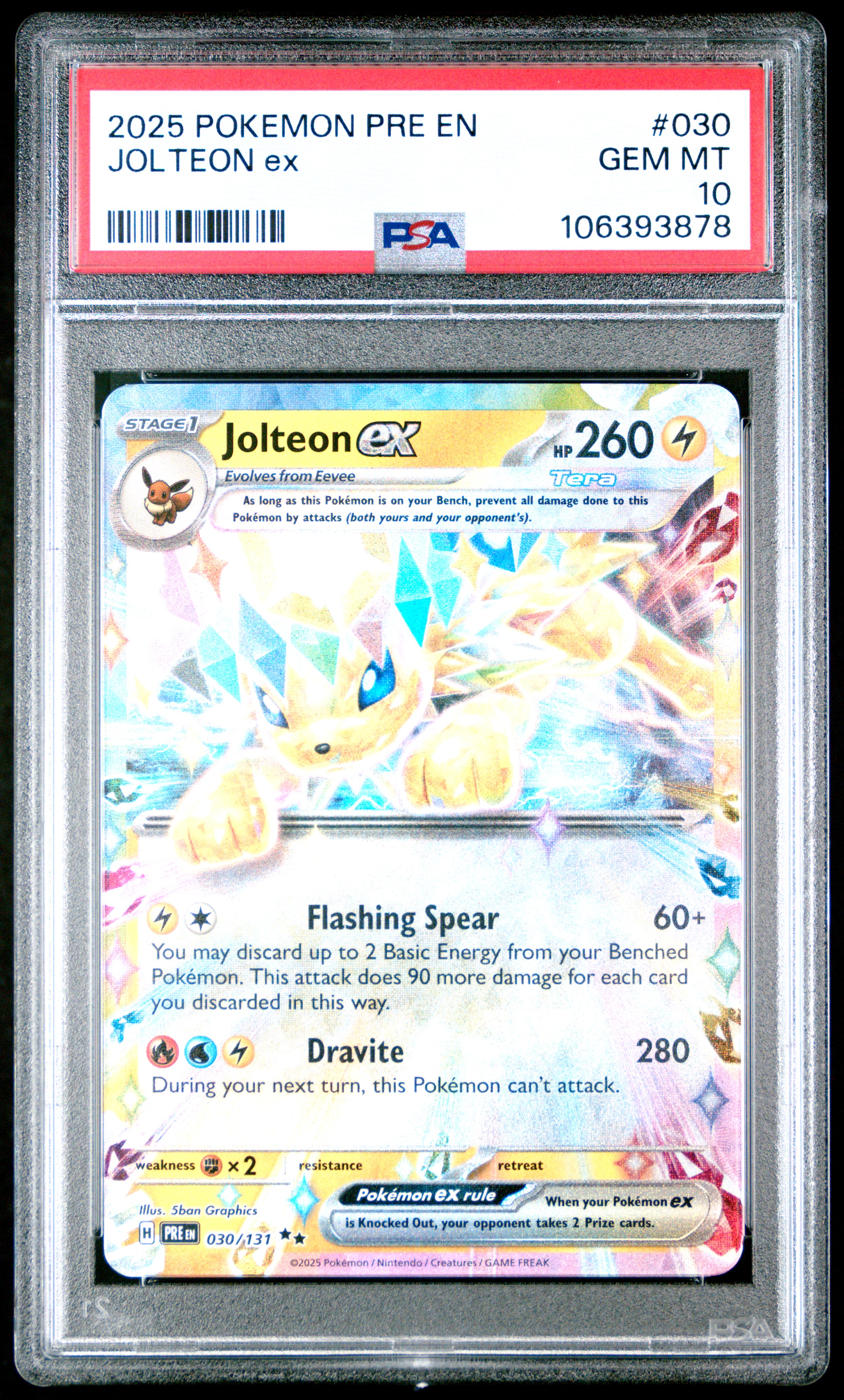2025 Pokemon Pre En-Prismatic Evolutions Jolteon Ex #030 Gem Mt 10 front