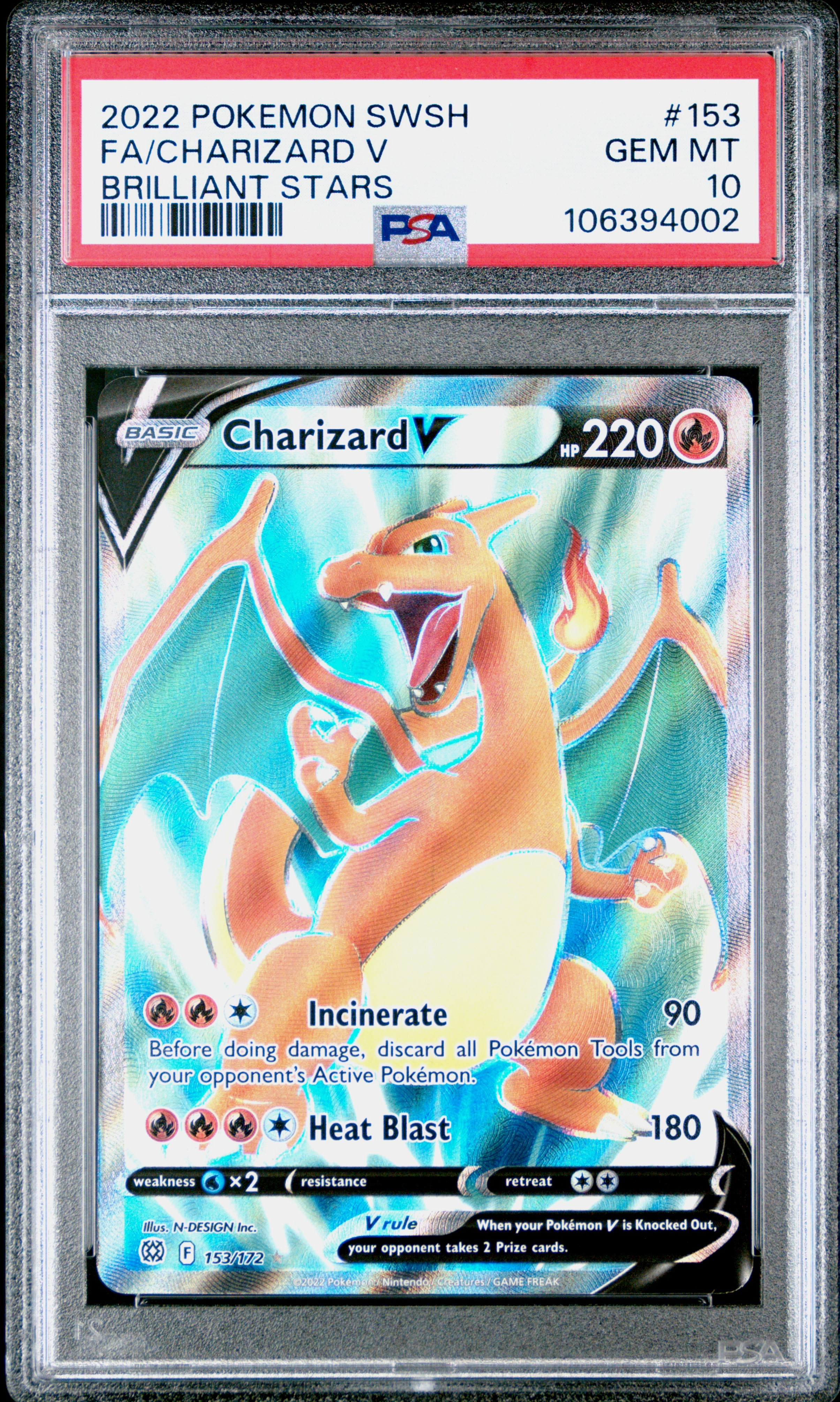 2022 Pokemon Sword & Shield Brilliant Stars Fa/Charizard V #153 (Brilliant Stars) Gem Mt 10 front